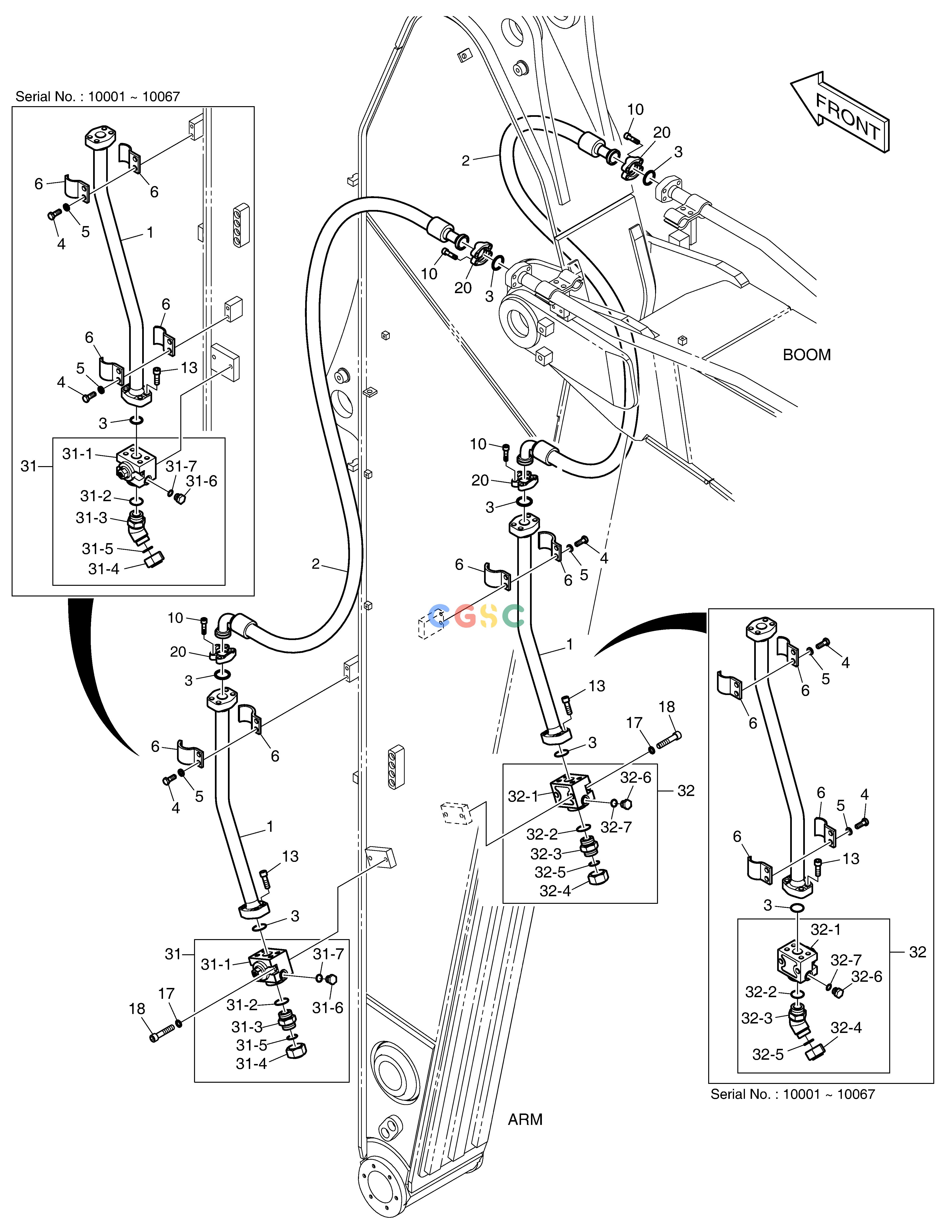 斗山零件查询ARM PIPING - ONE & TWO WAY(ARM 3.95m) DX380LC-3(OCEANIA) Doosan parts catalog online