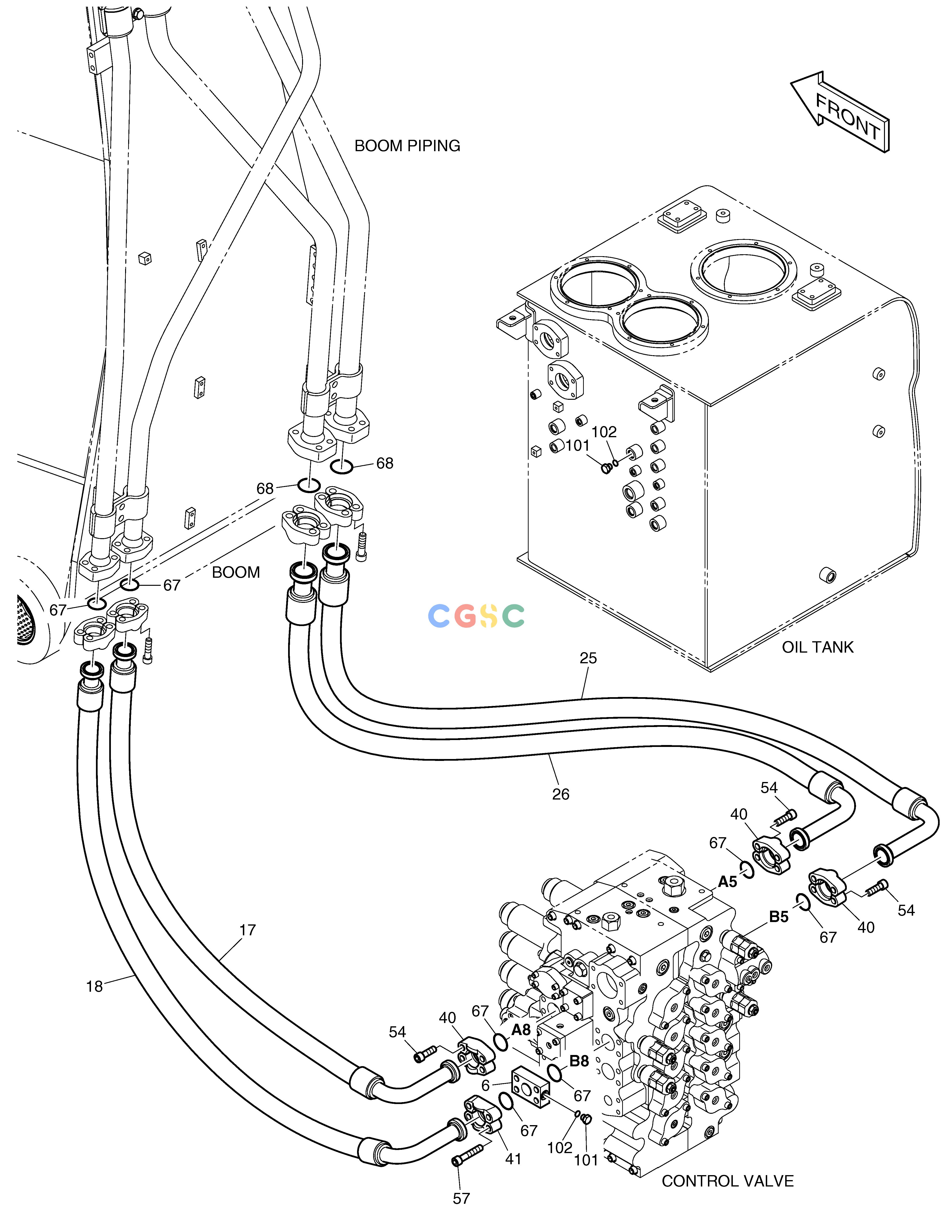 斗山零件查询MAIN PIPING(3) - ARM & BUCKET DX530LC-5(S/N:10001~10006) Doosan parts catalog online