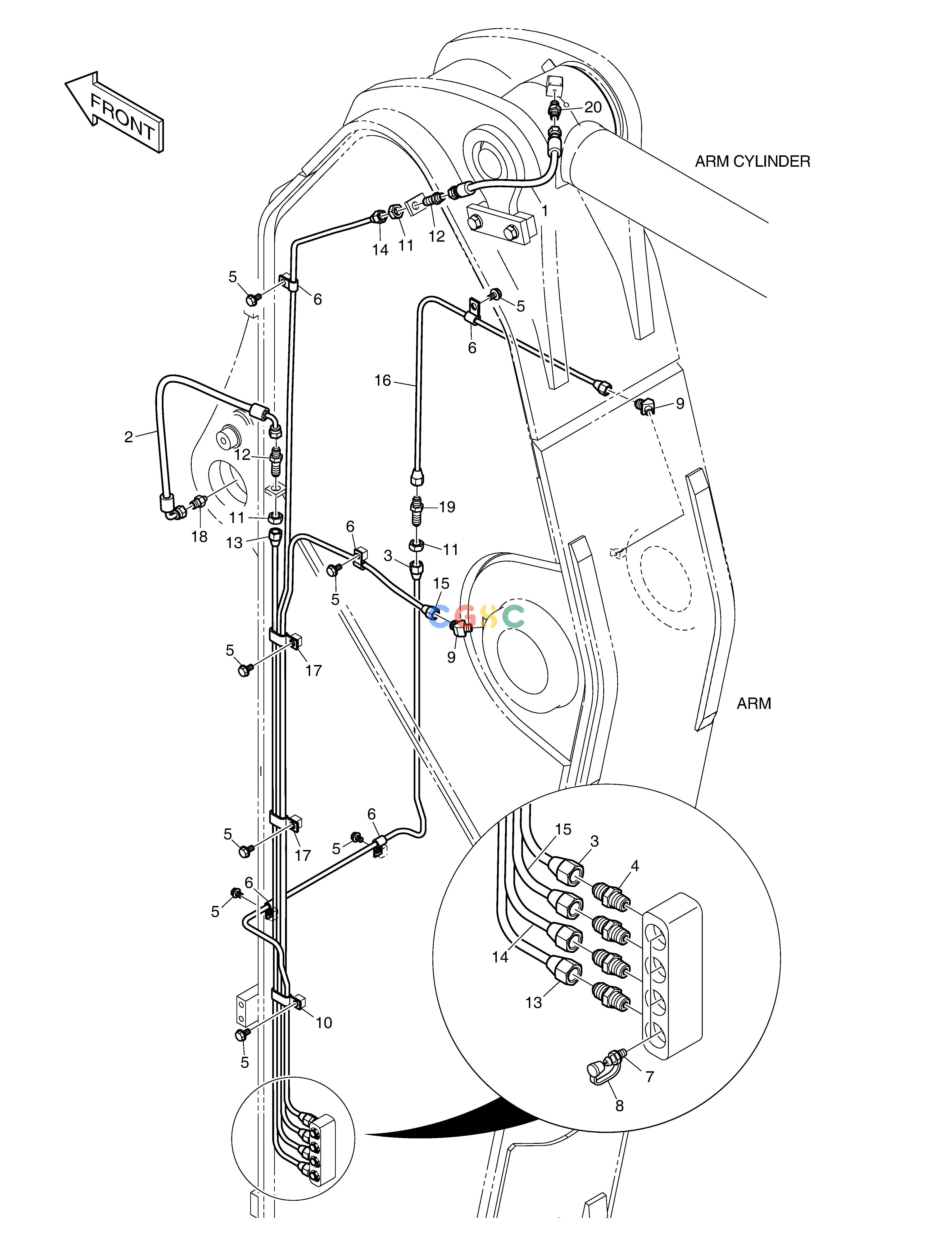 斗山零件查询LUBRICATION PIPING - ARM 3.35m DX530LC-5(S/N:10001~10006) Doosan parts catalog online