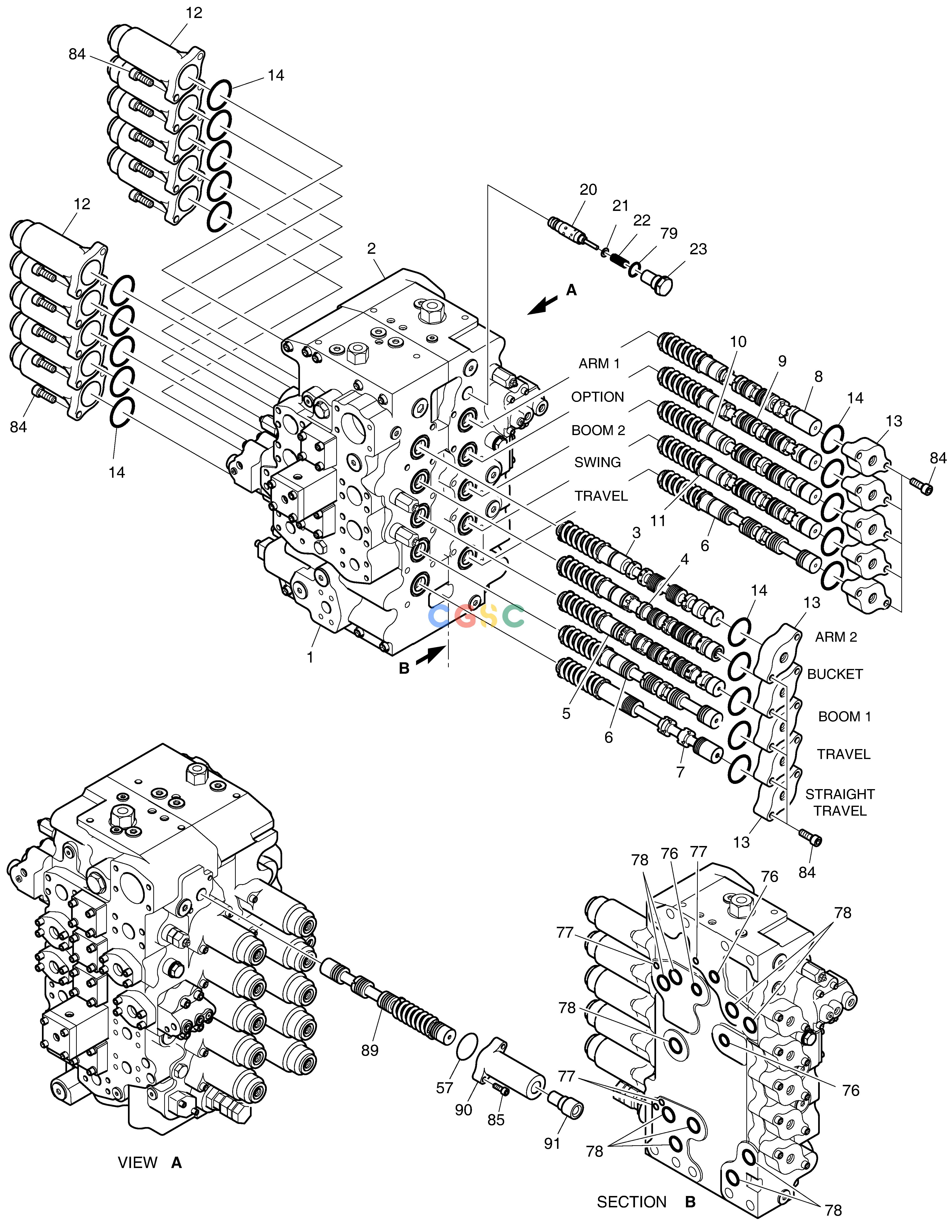 斗山零件查询CONTROL VALVE(2) DX530LC-5(S/N:10001~10006) Doosan parts catalog online