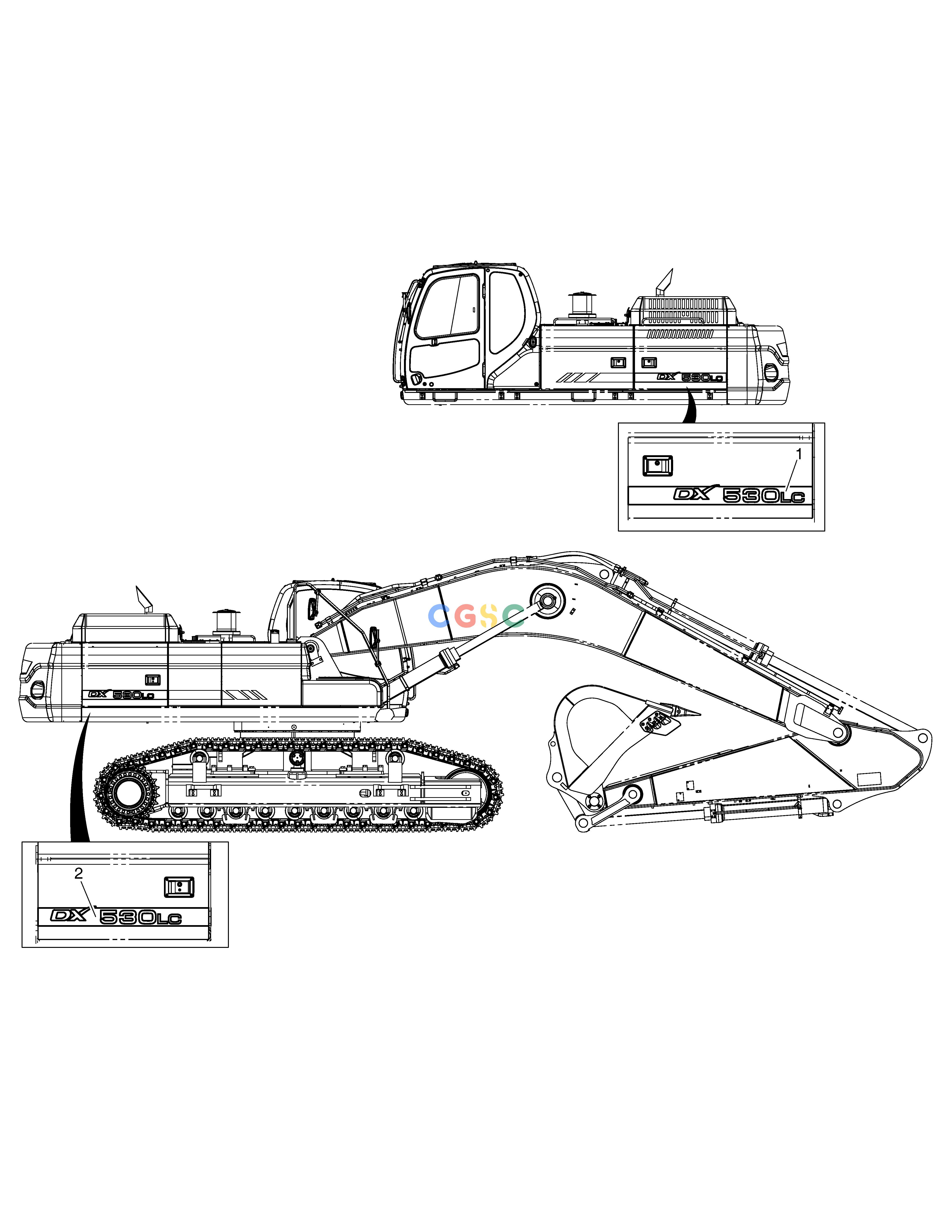 斗山零件查询DECAL - MACHINE NAME DX530LC-5(S/N:10001~10006) Doosan parts catalog online