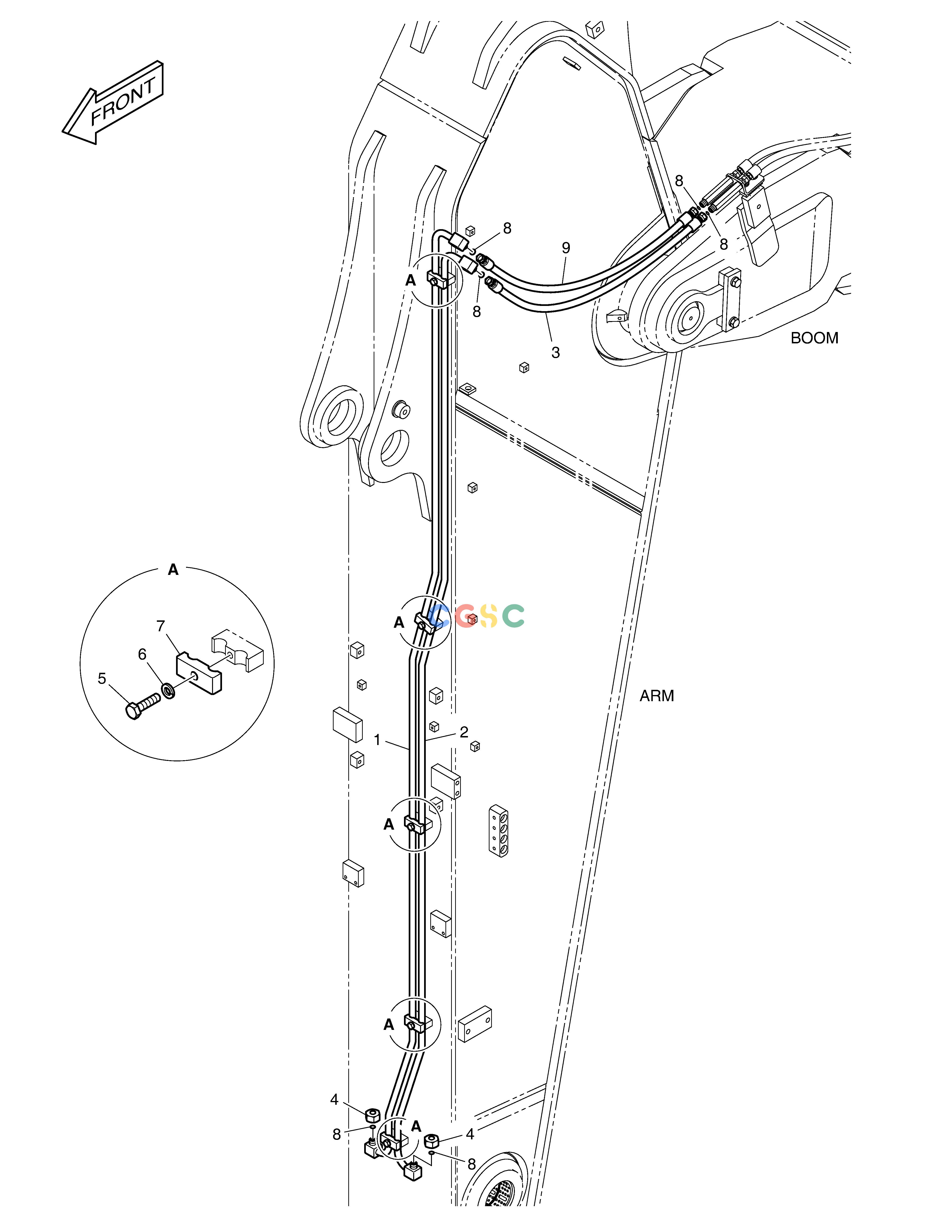 斗山零件查询ARM PIPING - QUICK CLAMP(ARM 3.35m) DX530LC-5(S/N:10001~10006) Doosan parts catalog online