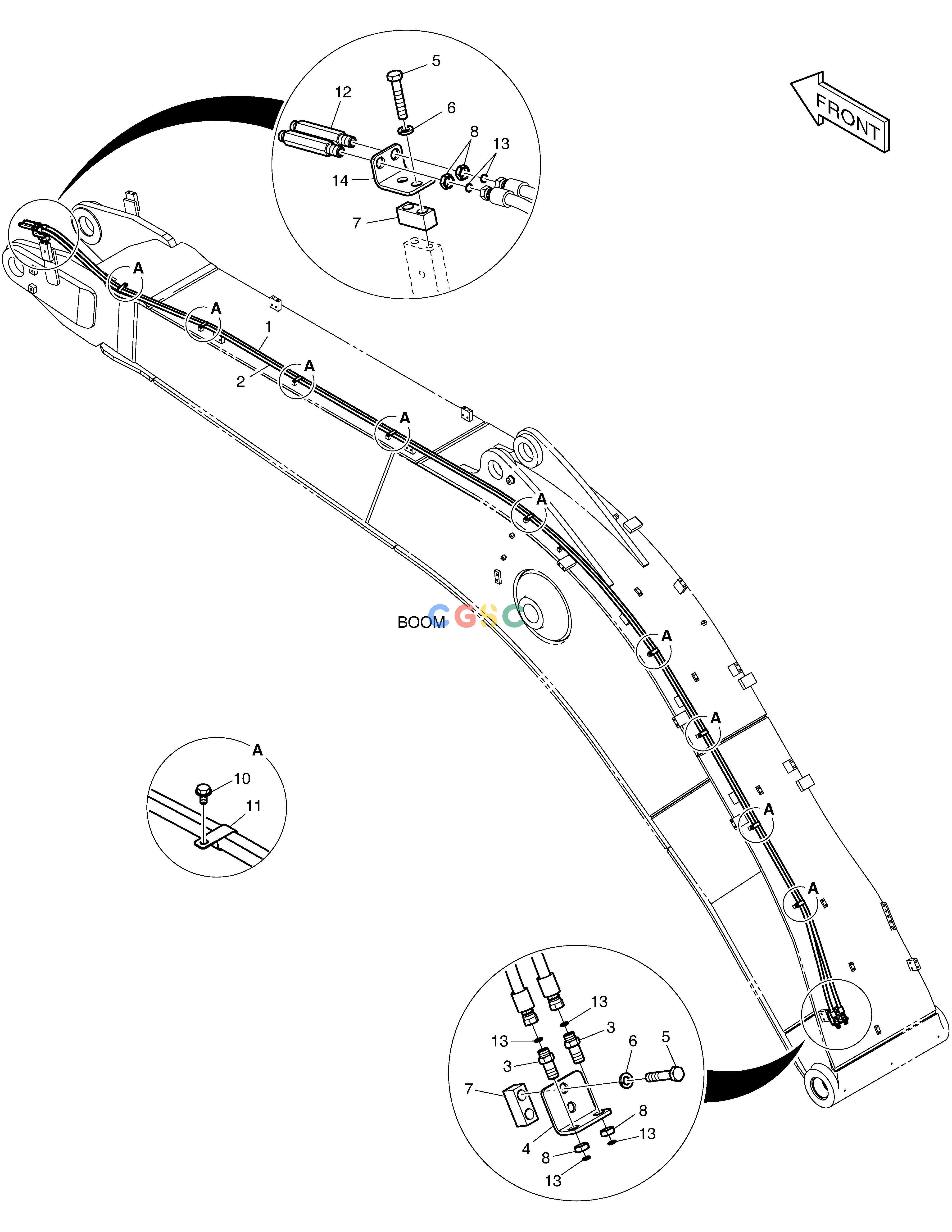 斗山零件查询BOOM PIPING - QUICK CLAMP(BOOM 6.3m) DX530LC-5(S/N:10001~10006) Doosan parts catalog online