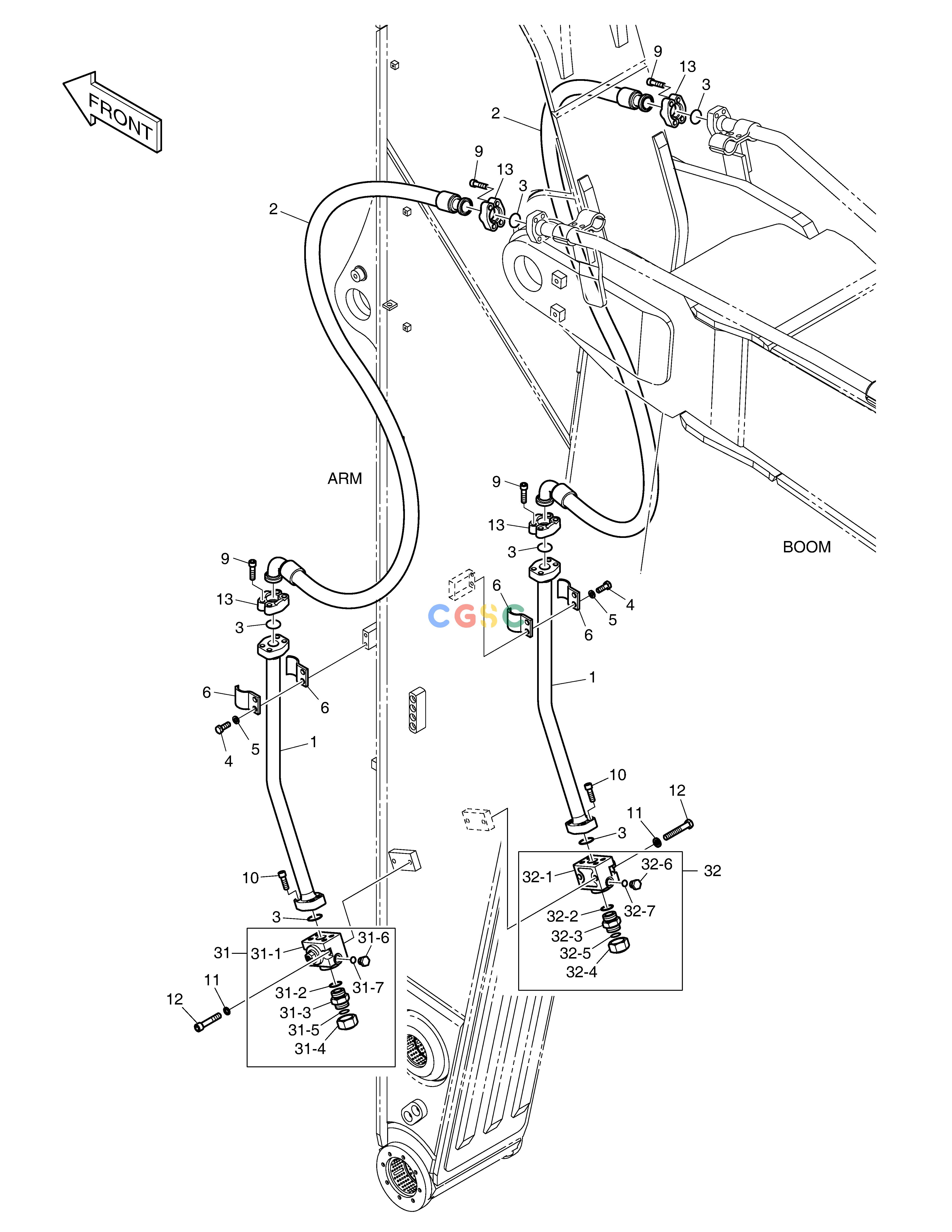 斗山零件查询ARM PIPING - ONE & TWO WAY(ARM 3.98m) DX530LC-5(S/N:10001~10006) Doosan parts catalog online