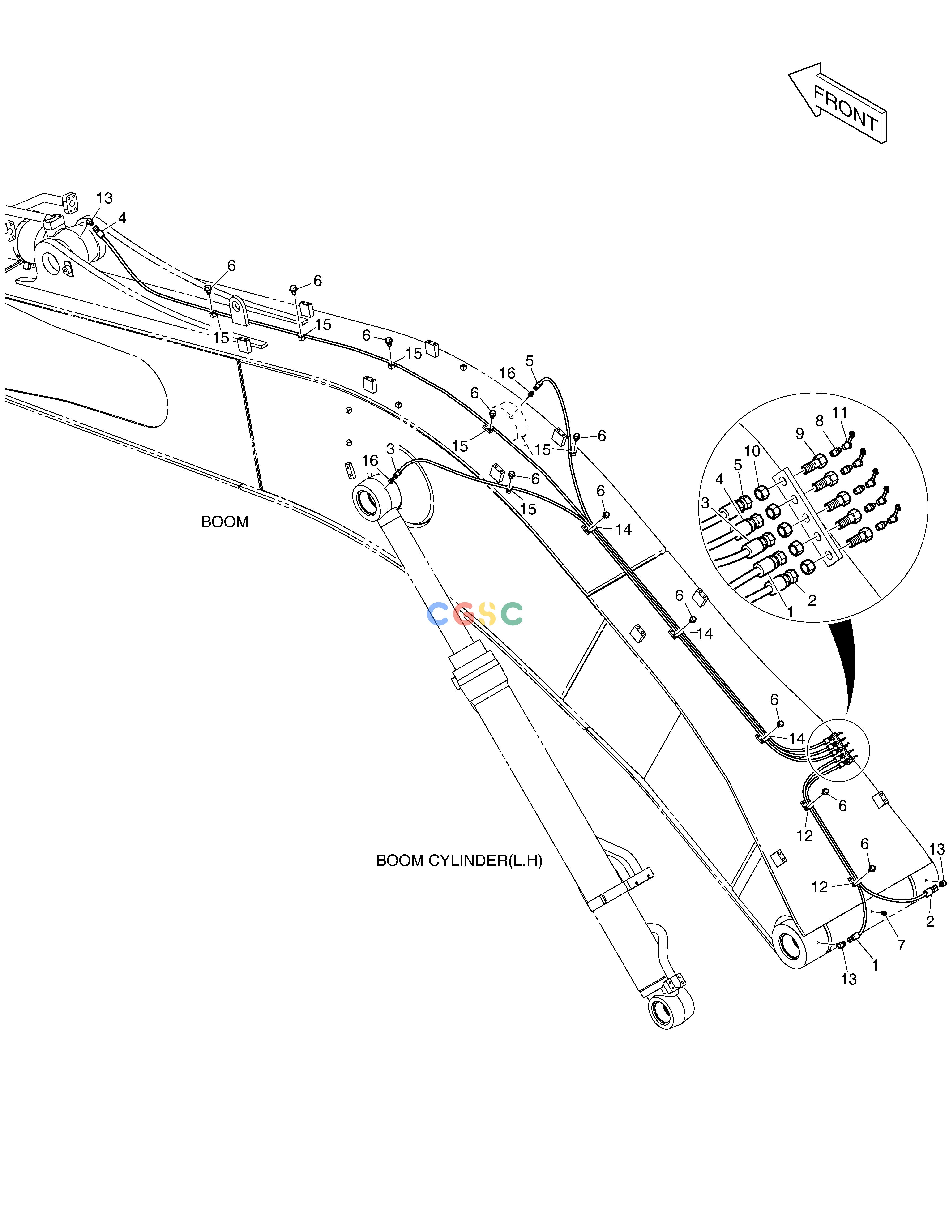 斗山零件查询LUBRICATION PIPING - BOOM 9m DX530LC-5(S/N:10001~10006) Doosan parts catalog online