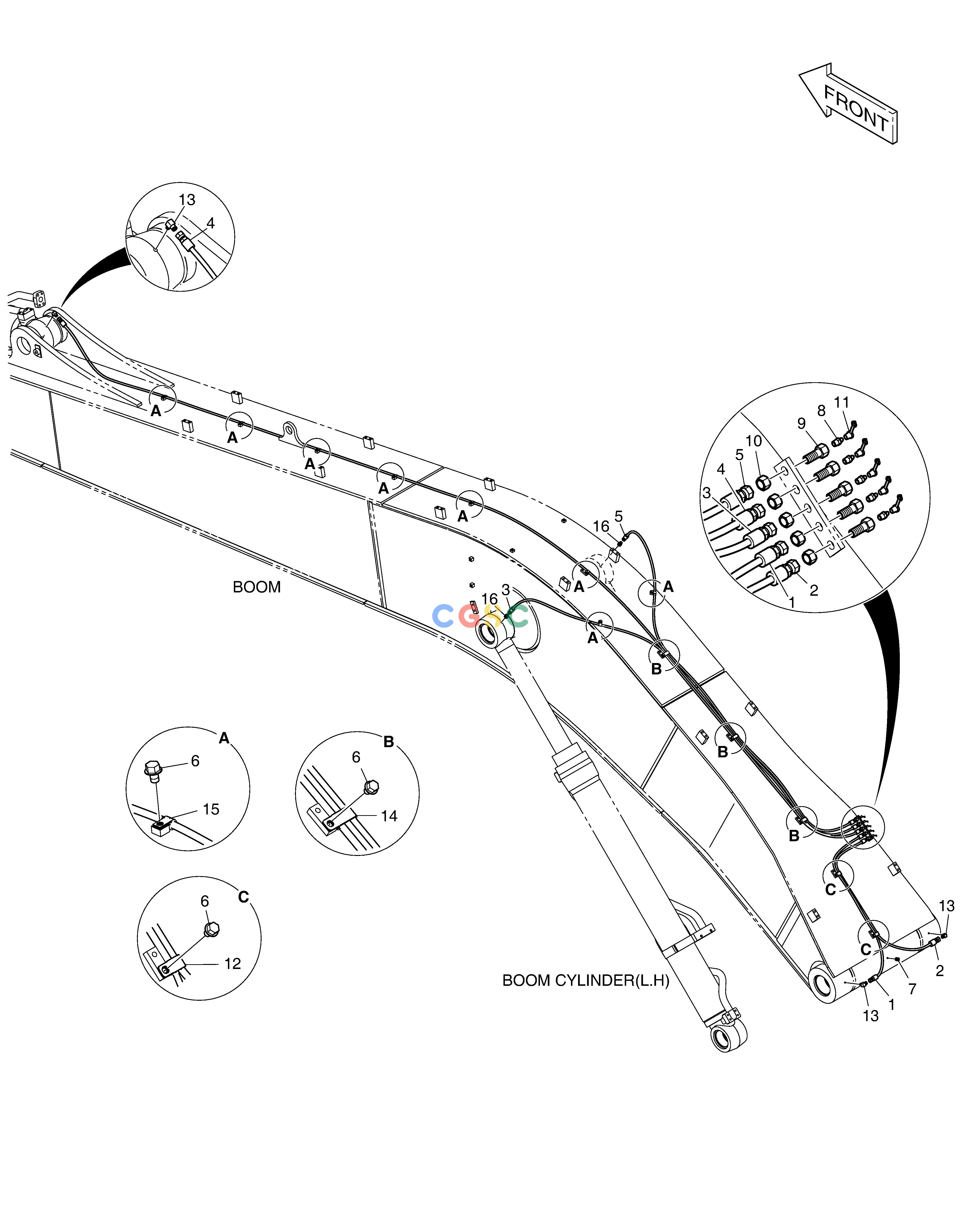 斗山零件查询LUBRICATION PIPING - BOOM 11m DX530LC-5(S/N:10001~10006) Doosan parts catalog online