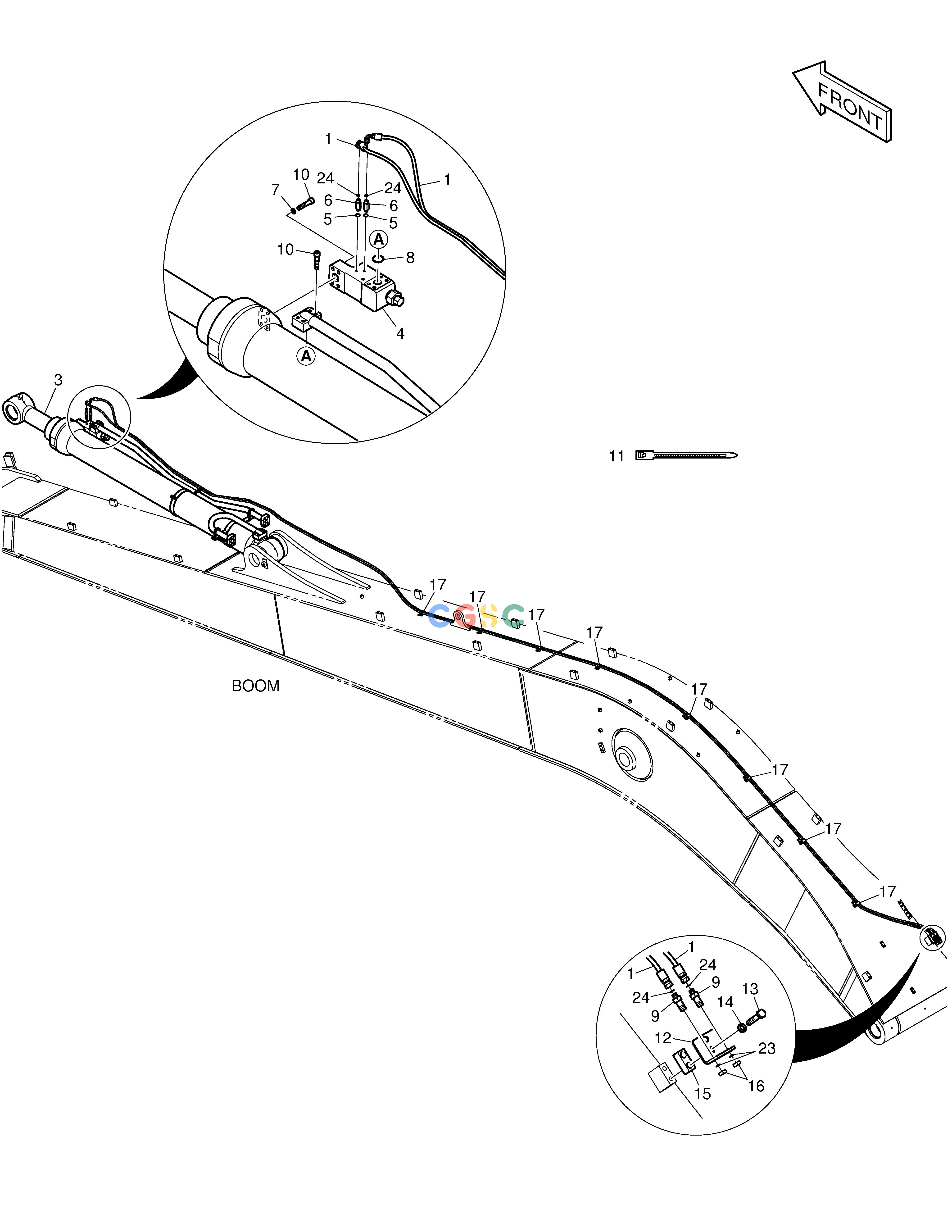 斗山零件查询LOCK VALVE PIPING - BOOM 11m DX530LC-5(S/N:10001~10006) Doosan parts catalog online