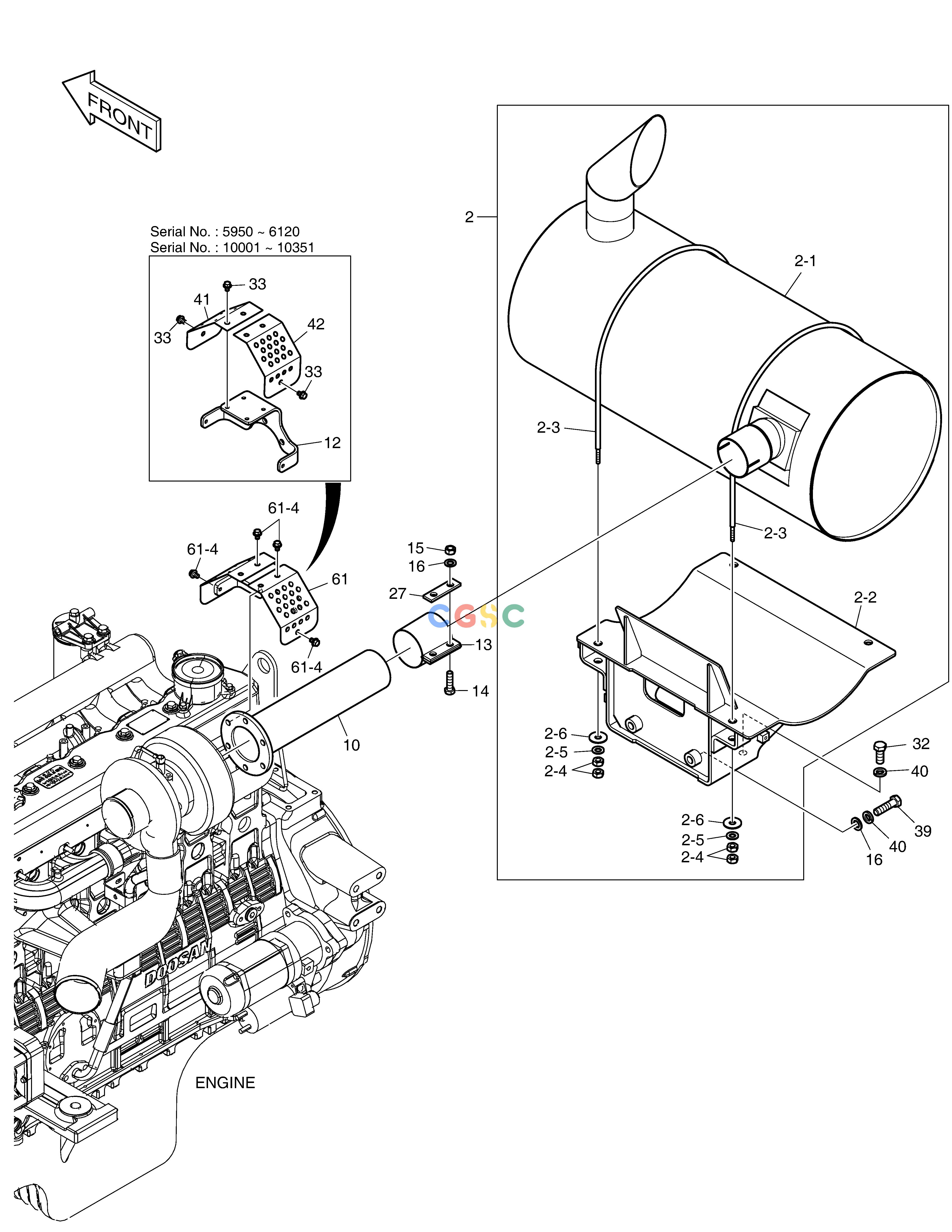 斗山零件查询MUFFLER DX360LCA(S/N:5950~) Doosan parts catalog online