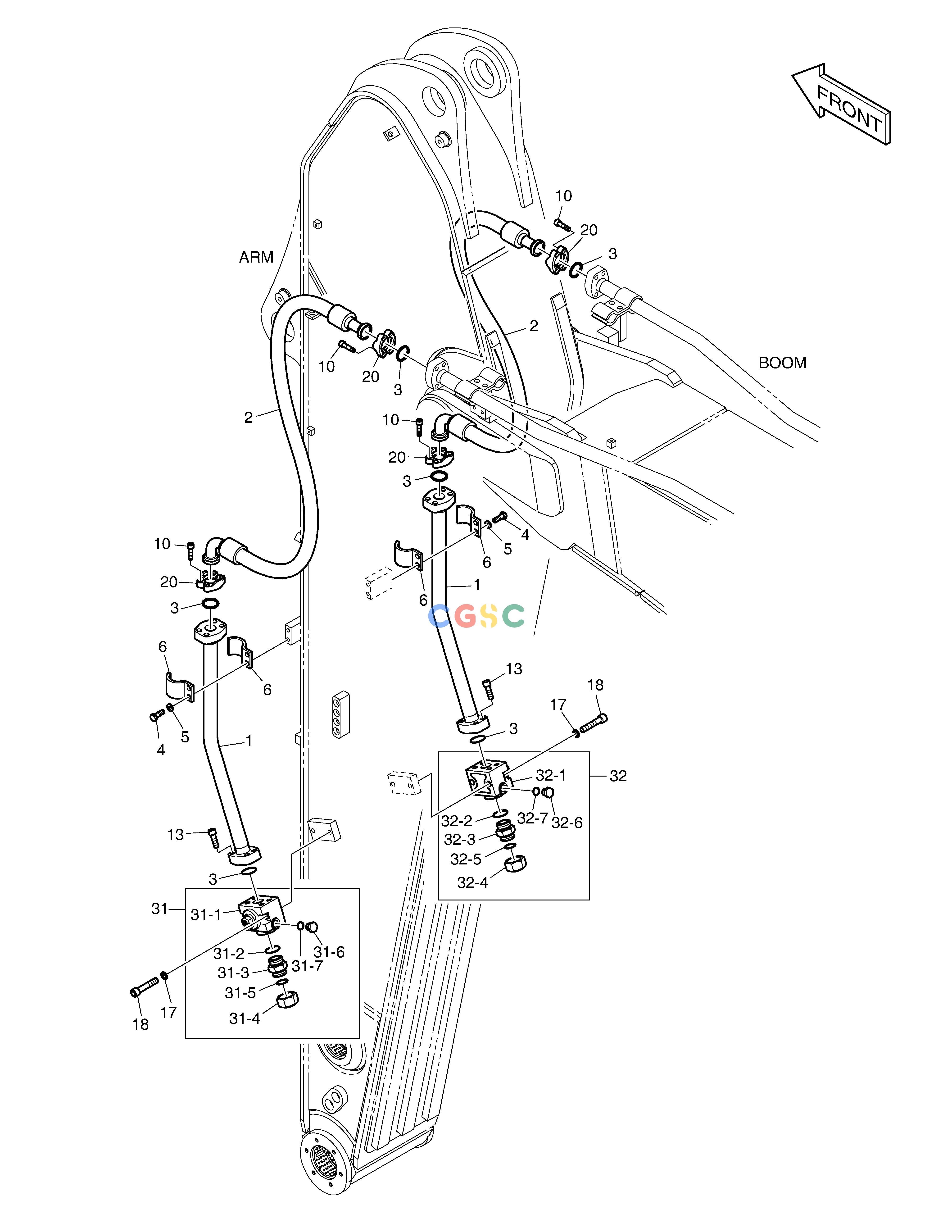 斗山零件查询ARM PIPING - ONE & TWO WAY(ARM 3.2m) DX360LCA(S/N:5950~) Doosan parts catalog online
