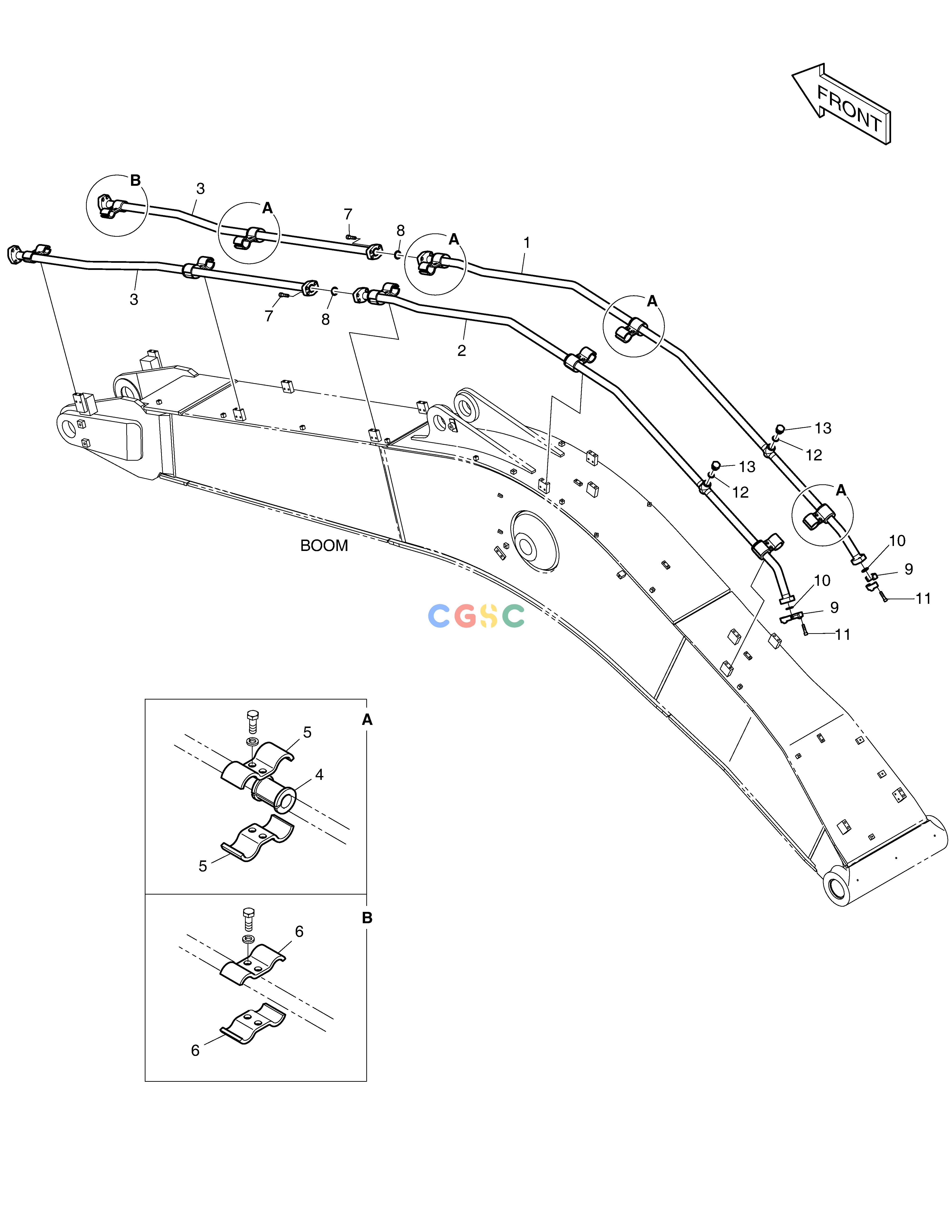 斗山零件查询BOOM PIPING - ONE & TWO WAY(BOOM 6.2m) DX360LCA(S/N:5950~) Doosan parts catalog online
