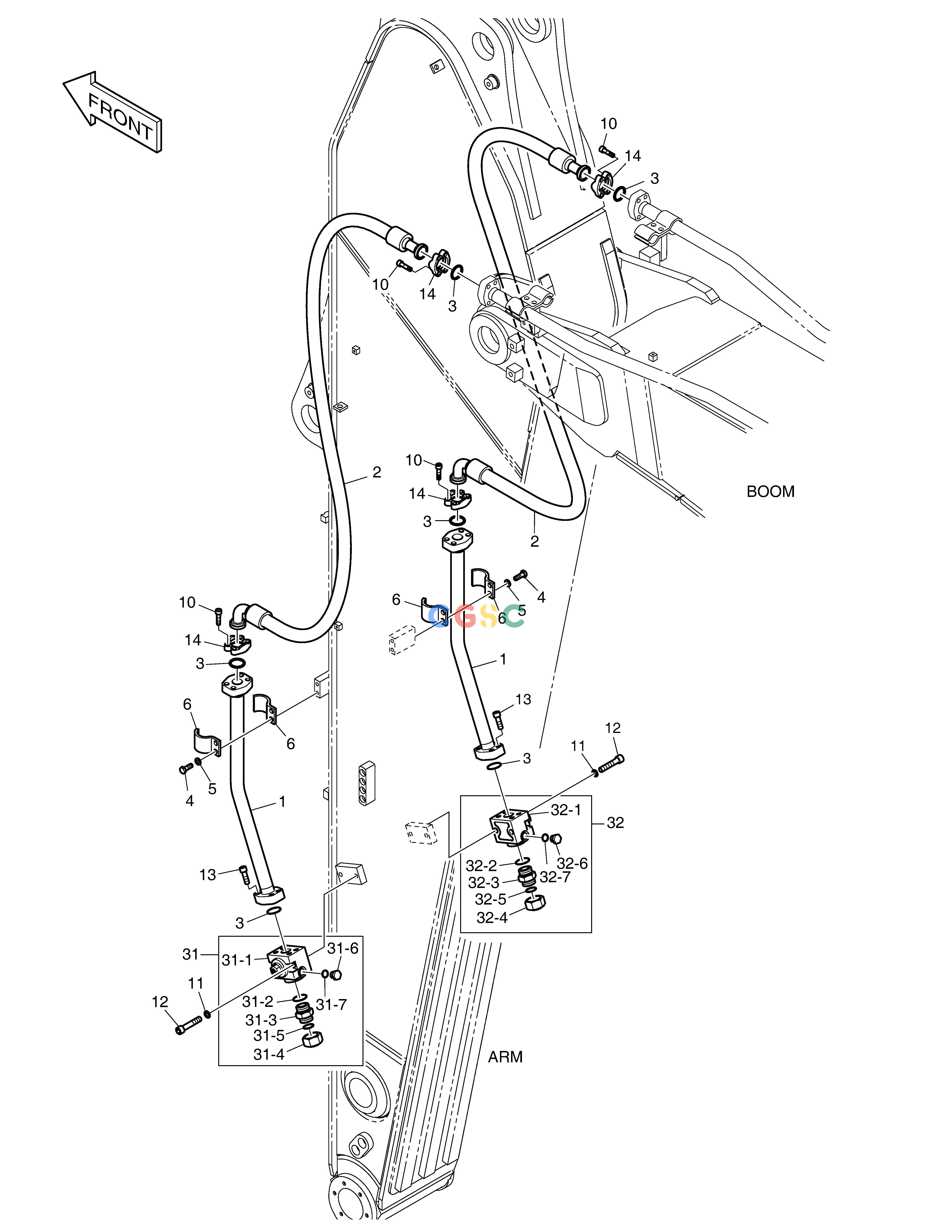 斗山零件查询ARM PIPING - ONE & TWO WAY(ARM 3.95m) DX360LCA(S/N:5950~) Doosan parts catalog online