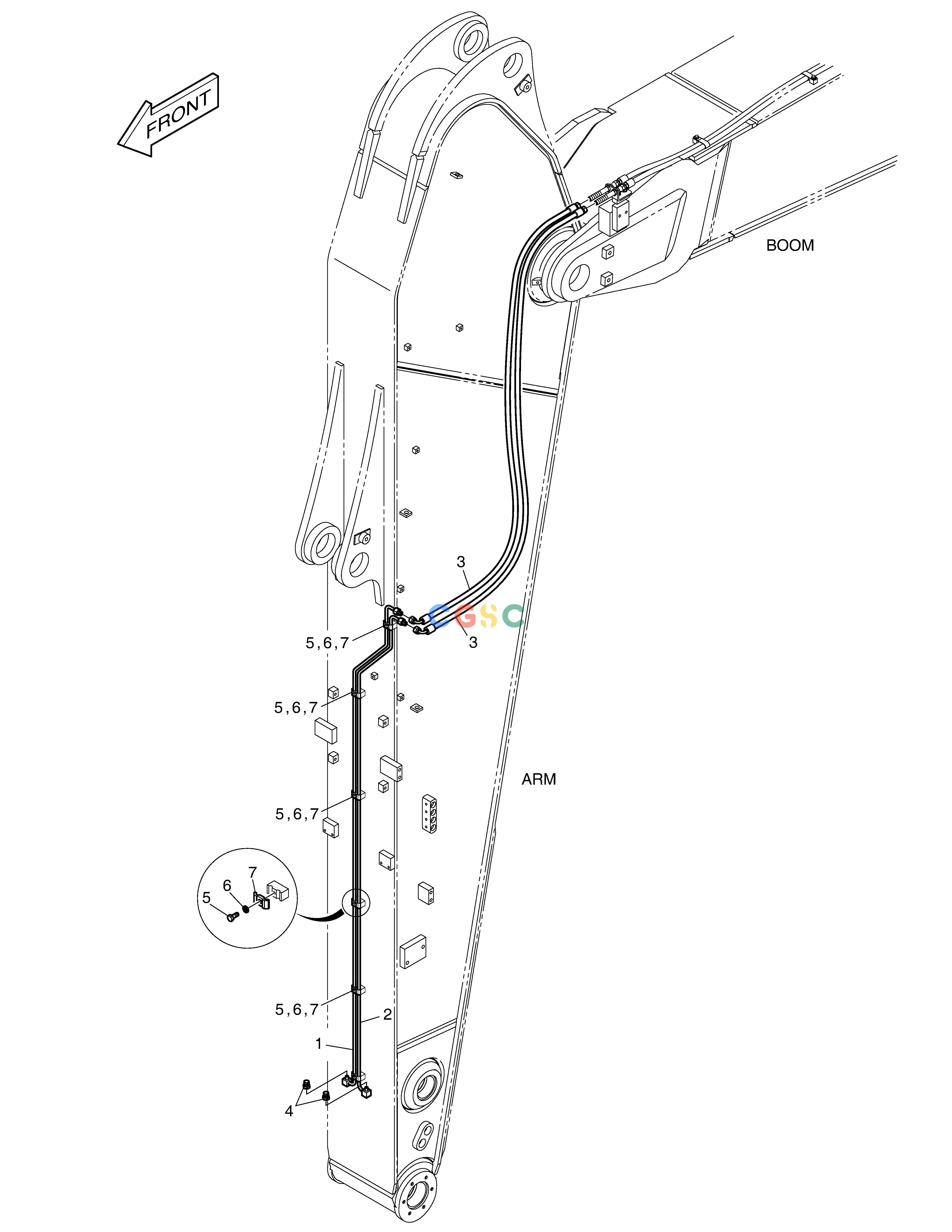 斗山零件查询ARM PIPING - QUICK FIT(ARM 3.95m) DX360LCA(S/N:5950~) Doosan parts catalog online