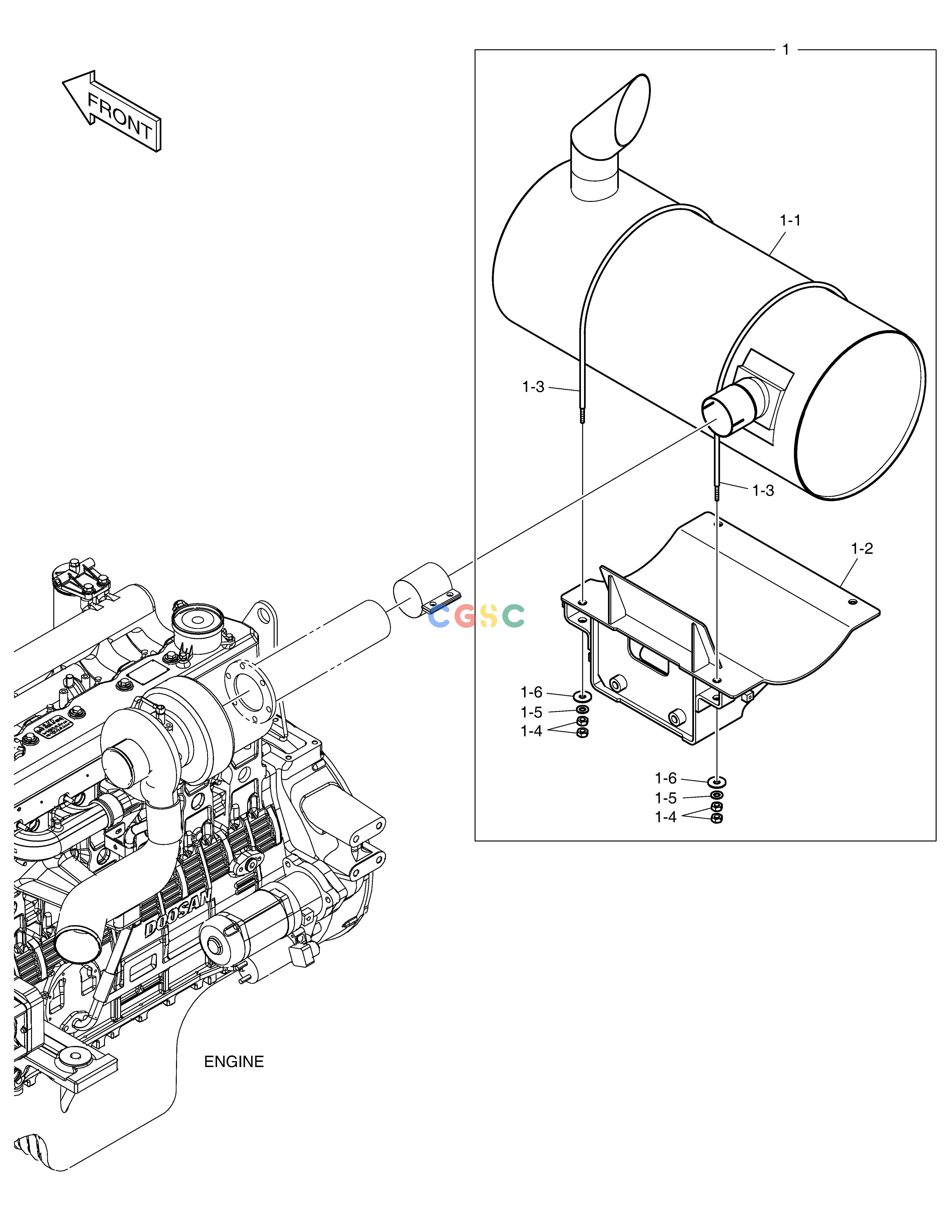 斗山零件查询MUFFLER - FOR BRASIL DX360LCA(S/N:5950~) Doosan parts catalog online