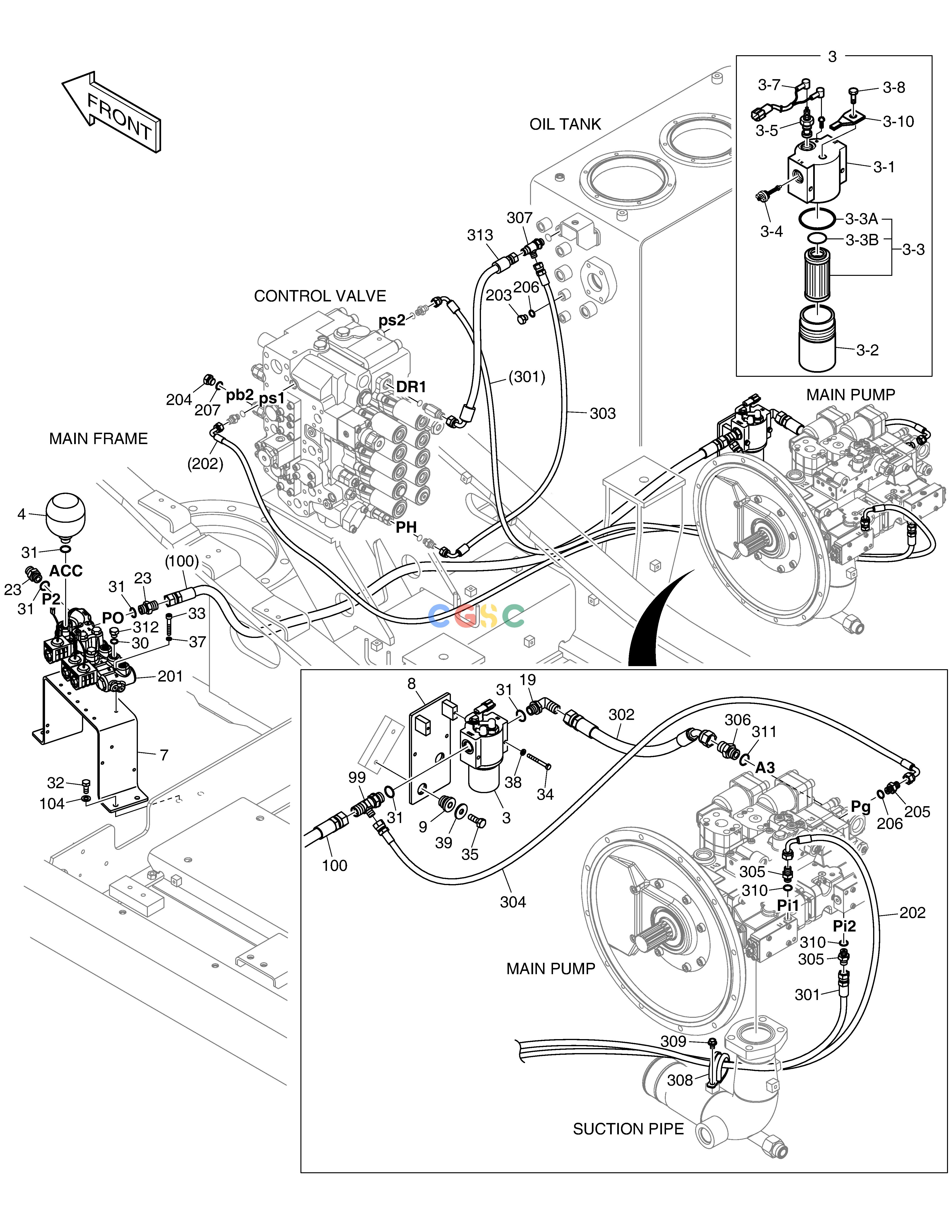 斗山零件查询PILOT PIPING(1) - PUMP DX200A Doosan parts catalog online
