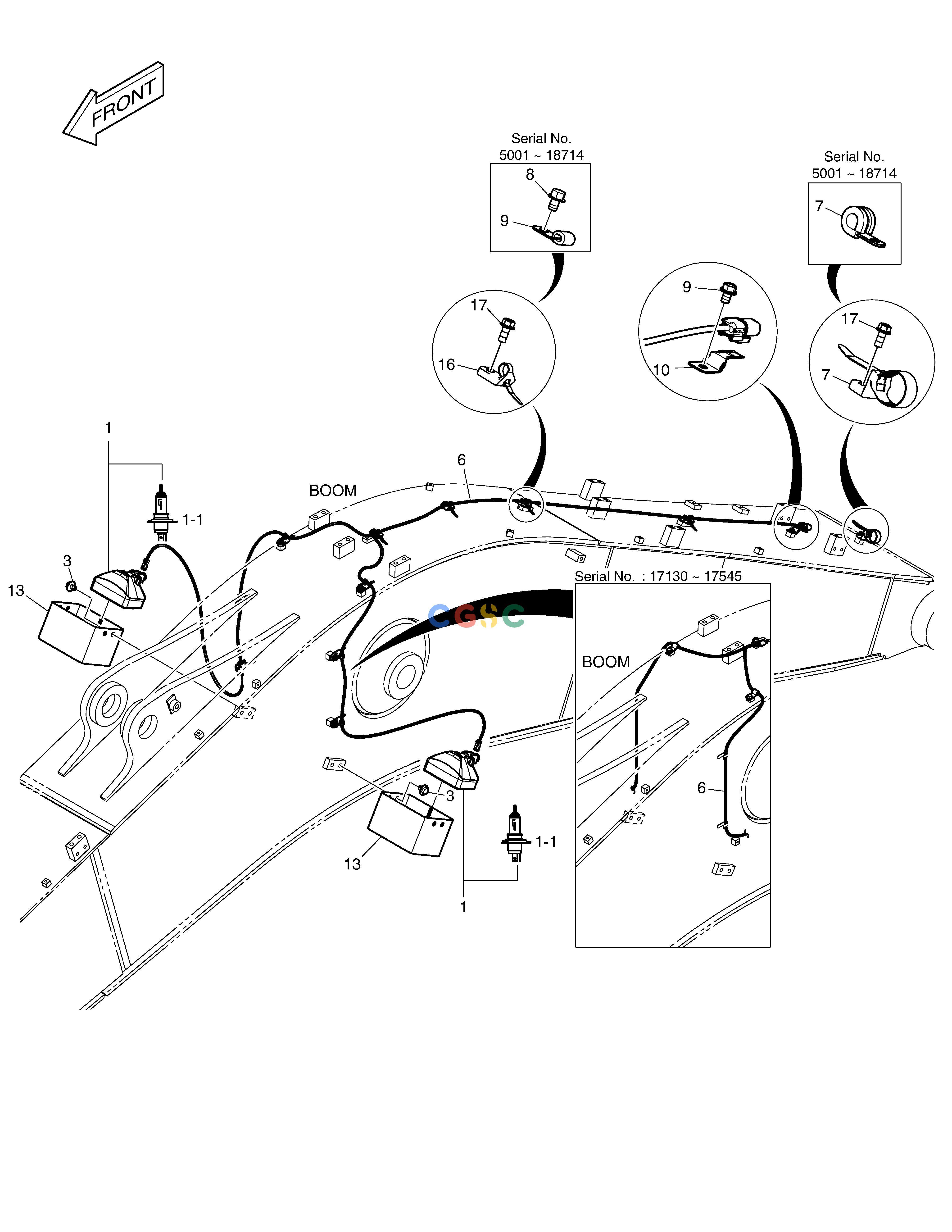 斗山零件查询ELECTRIC PARTS - WORKING LAMP DX200A Doosan parts catalog online