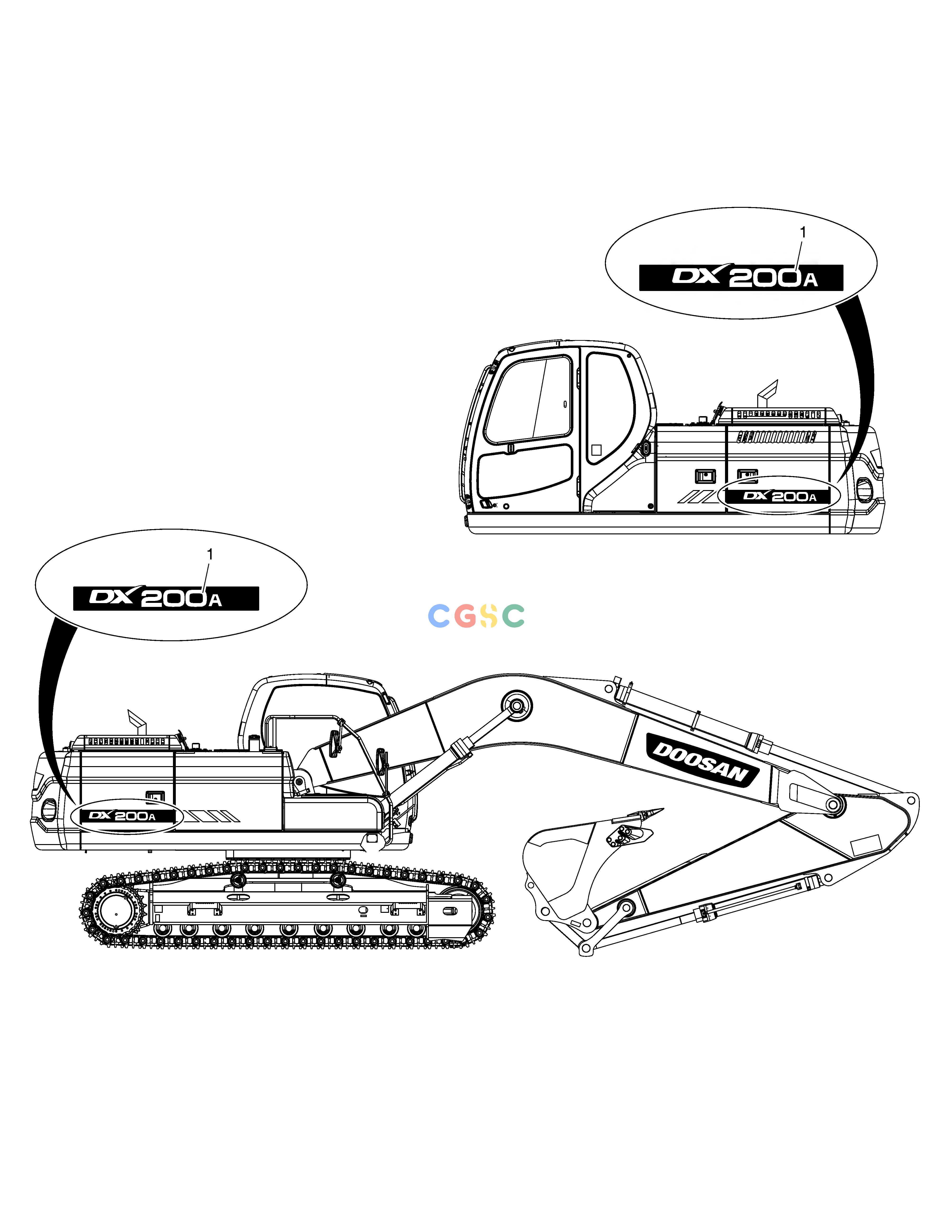 斗山零件查询DECAL - MACHINE NAME DX200A Doosan parts catalog online
