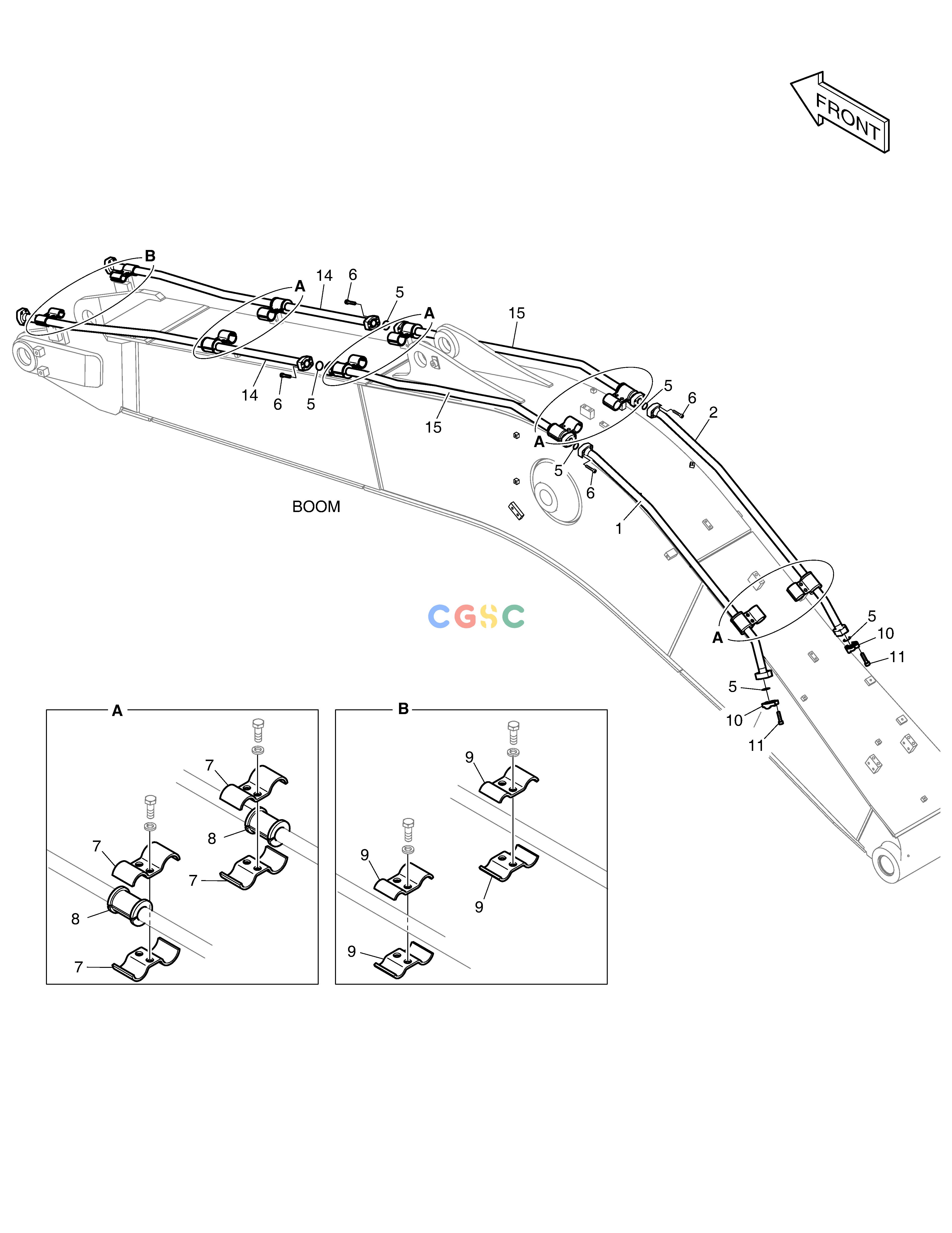 斗山零件查询BOOM PIPING - BOOM 5.7m(ONE & TWO WAY) DX200A Doosan parts catalog online