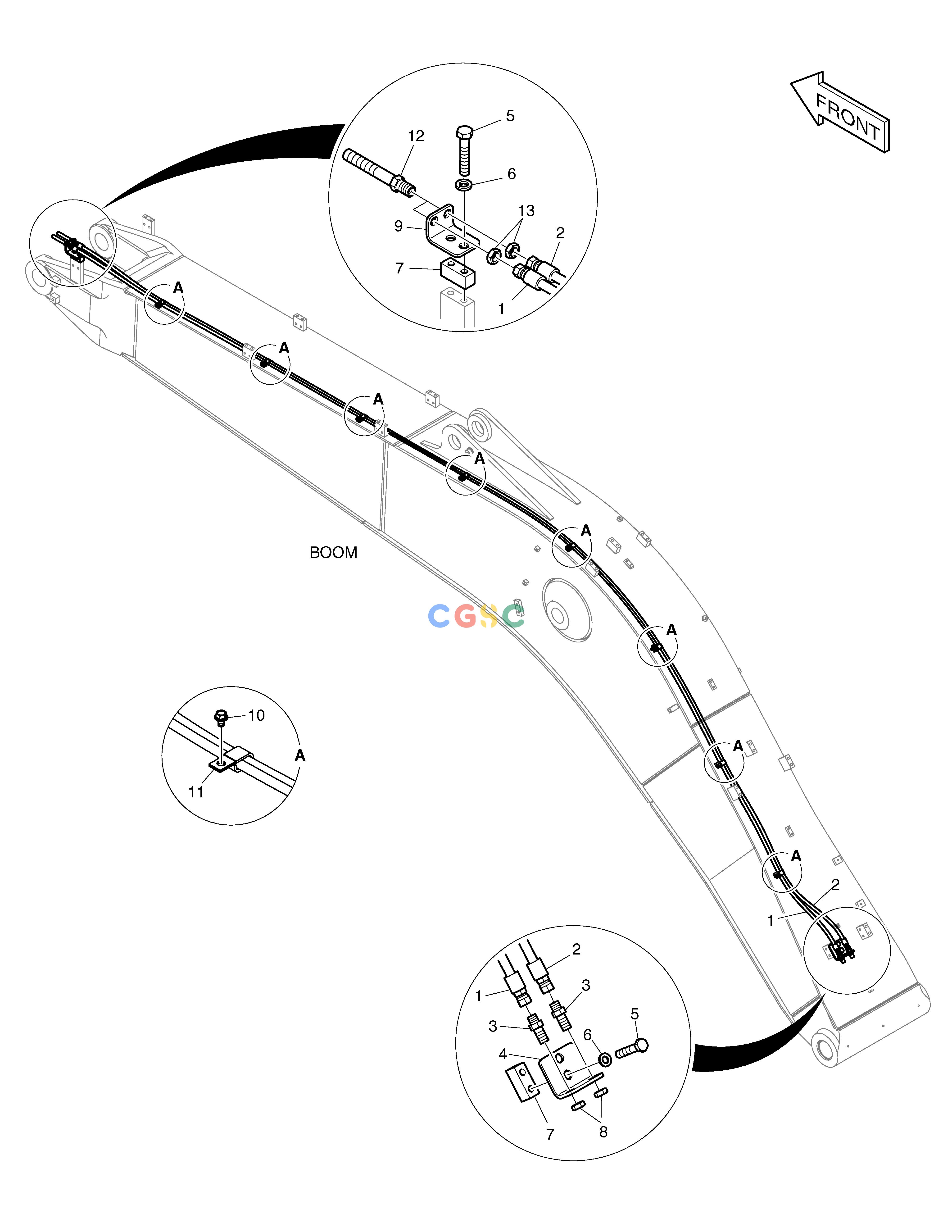 斗山零件查询BOOM PIPING - BOOM 5.7m(QUICK CLAMP) DX200A Doosan parts catalog online