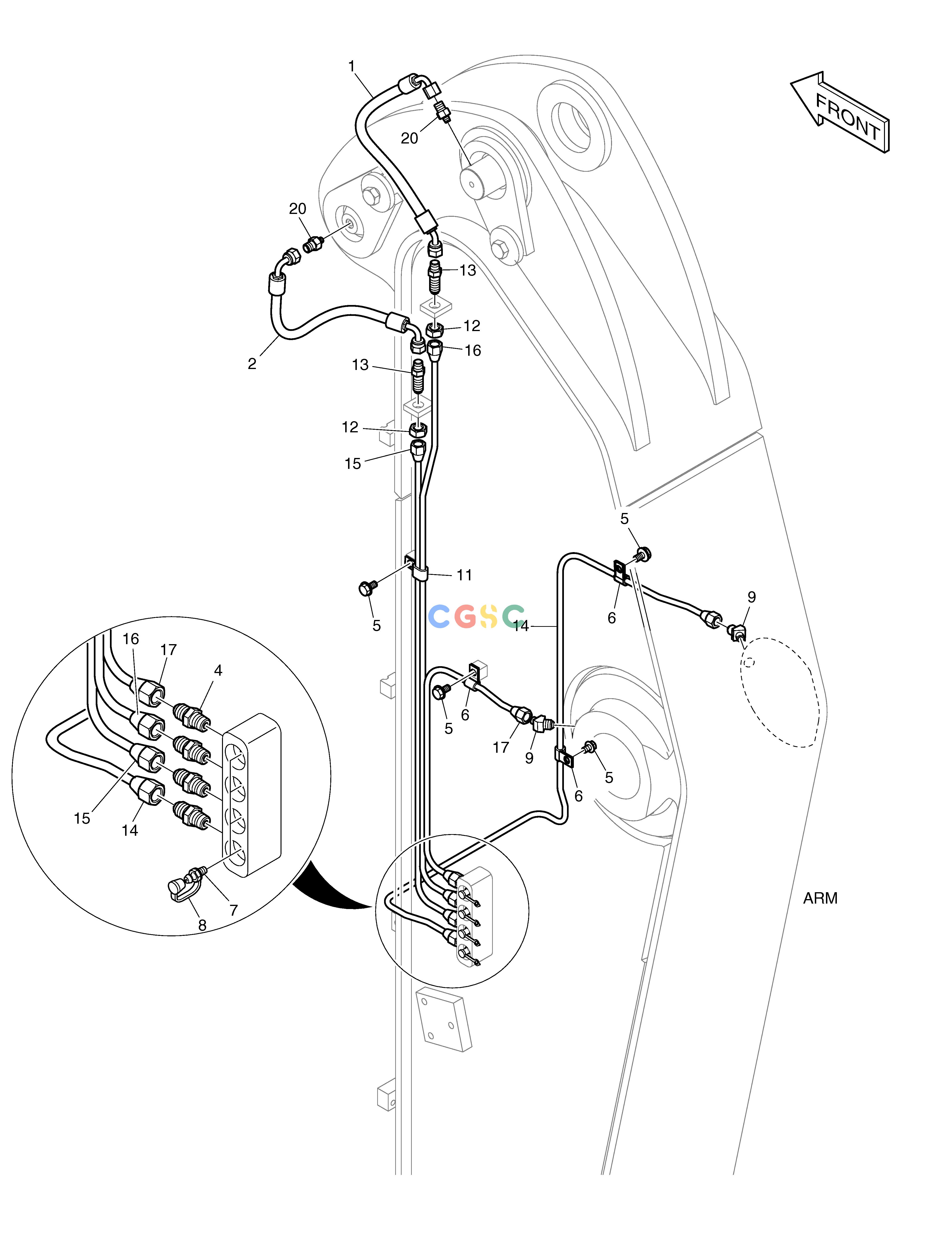 斗山零件查询LUBRICATION PIPING - ARM 2.0m DX200A Doosan parts catalog online