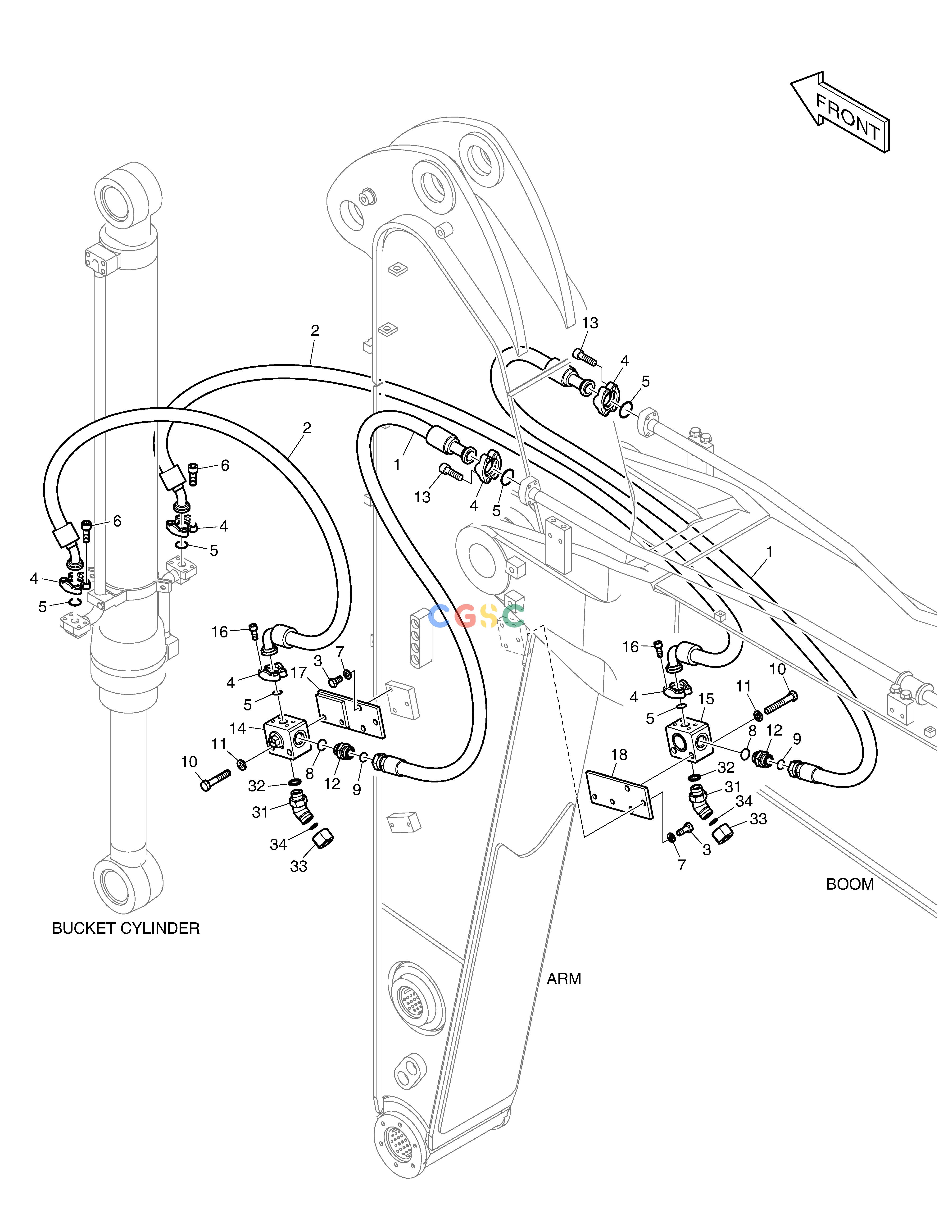 斗山零件查询ARM PIPING - ARM 2.0m(CLAMSHELL) DX200A Doosan parts catalog online