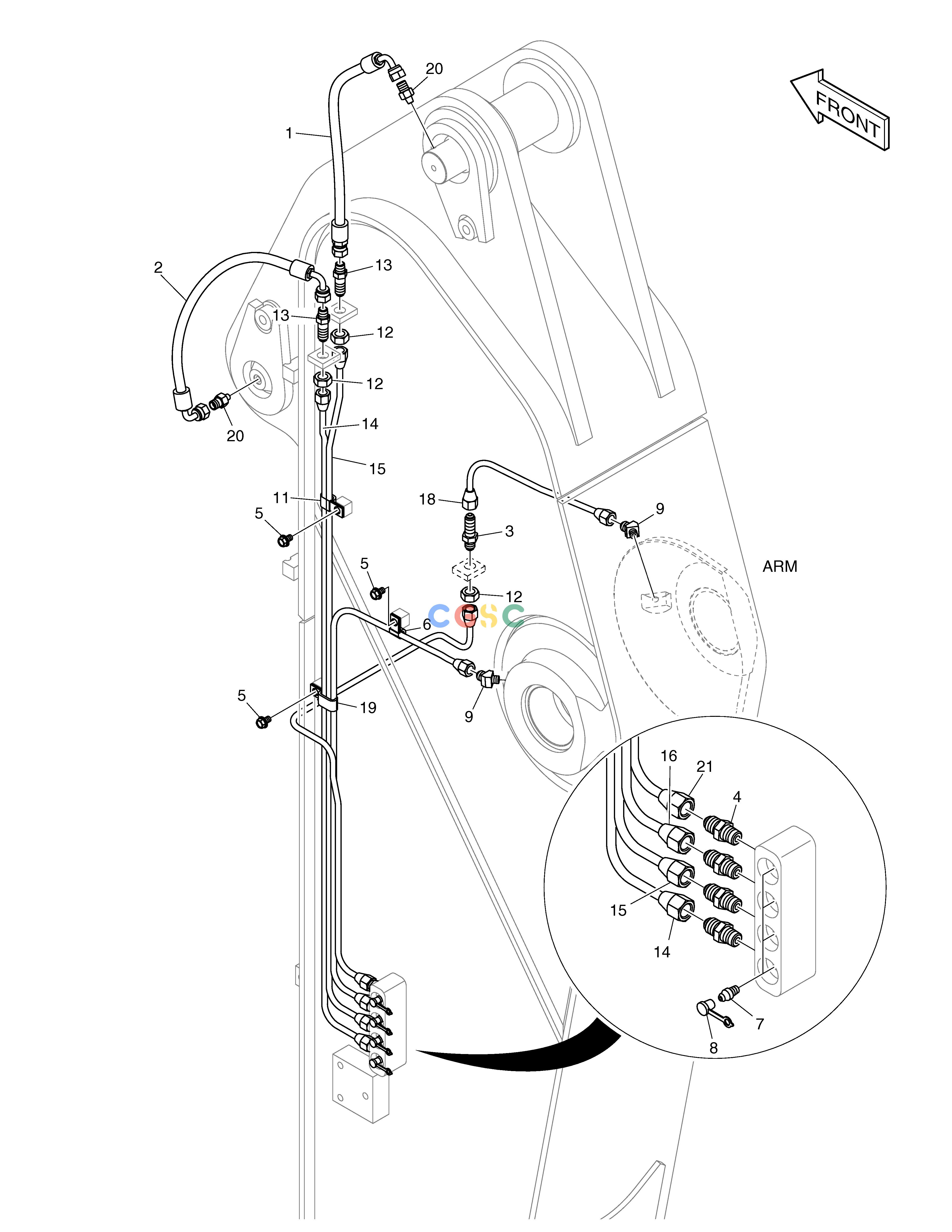 斗山零件查询LUBRICATION PIPING - ARM 2.4m DX200A Doosan parts catalog online