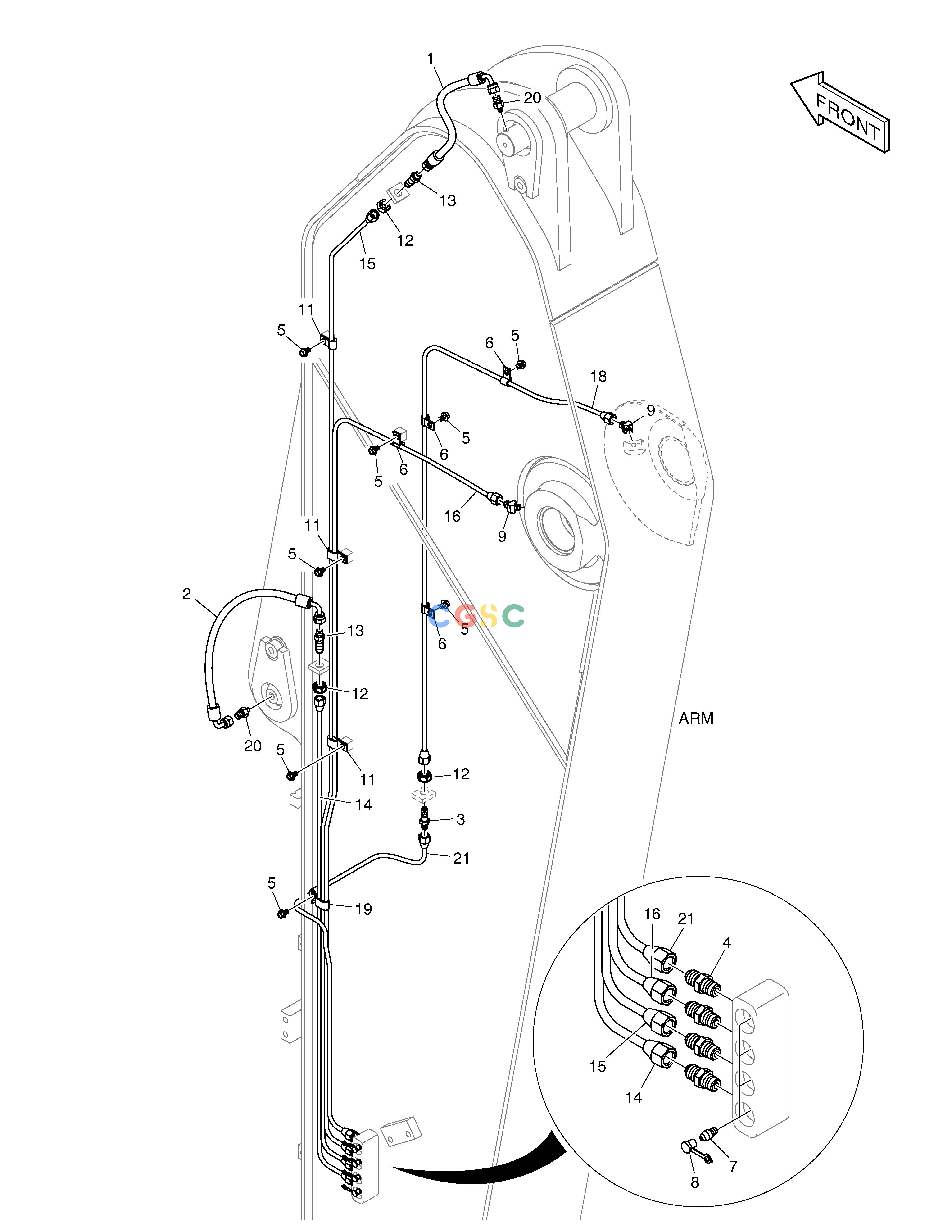 斗山零件查询LUBRICATION PIPING - ARM 3.5m DX200A Doosan parts catalog online