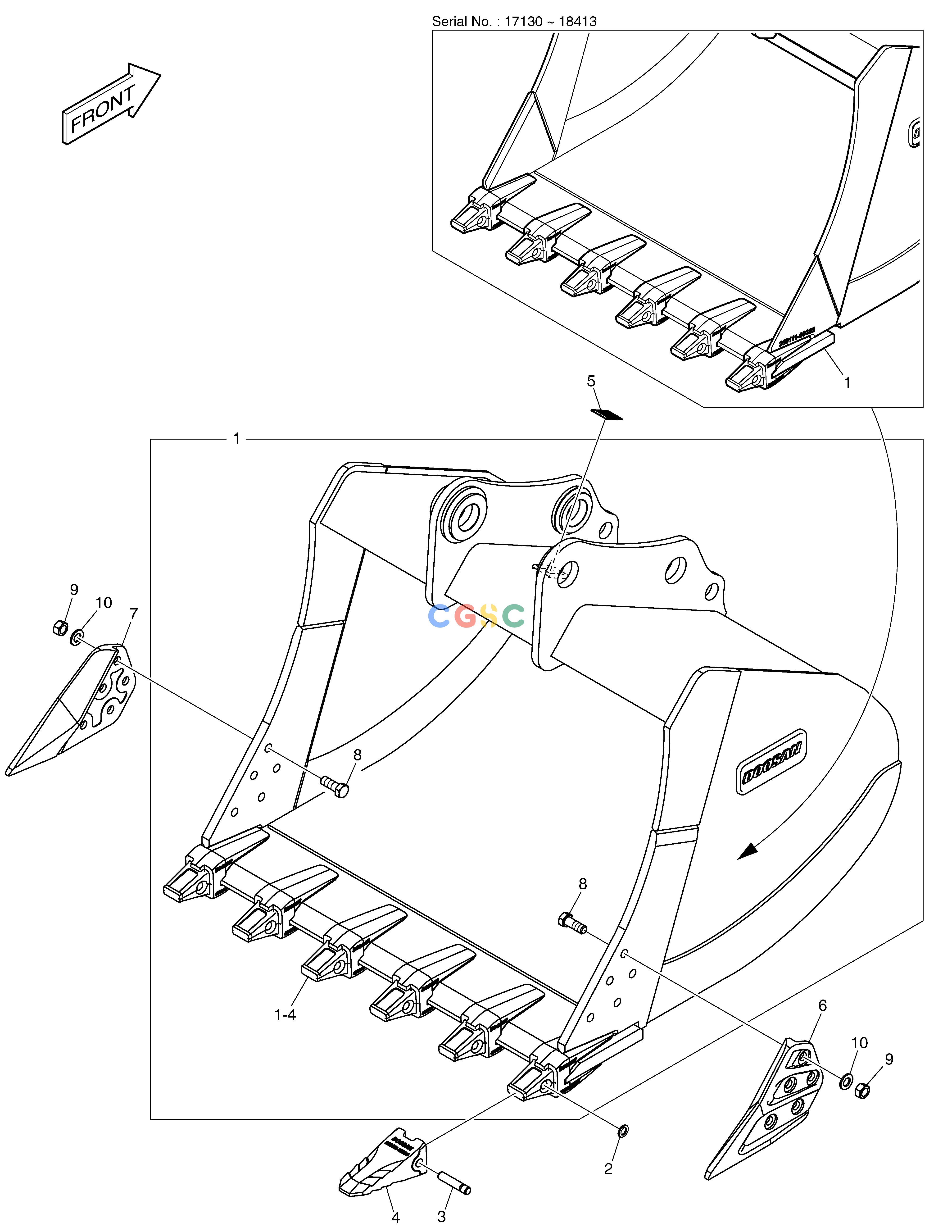 斗山零件查询BUCKET ASS´Y - 1.35m³ - H CLASS DX200A Doosan parts catalog online