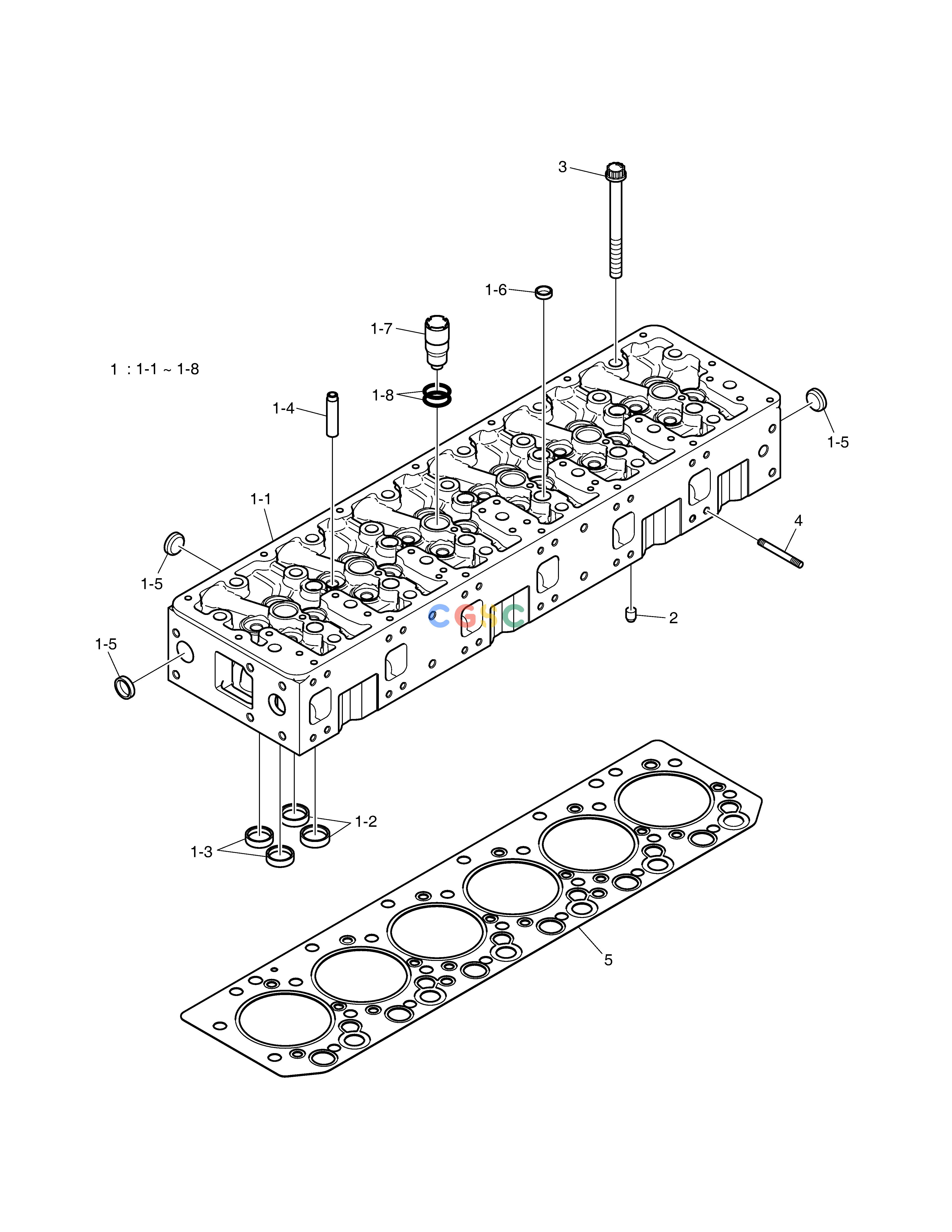 斗山零件查询CYLINDER HEAD DX235LC-5 Doosan parts catalog online