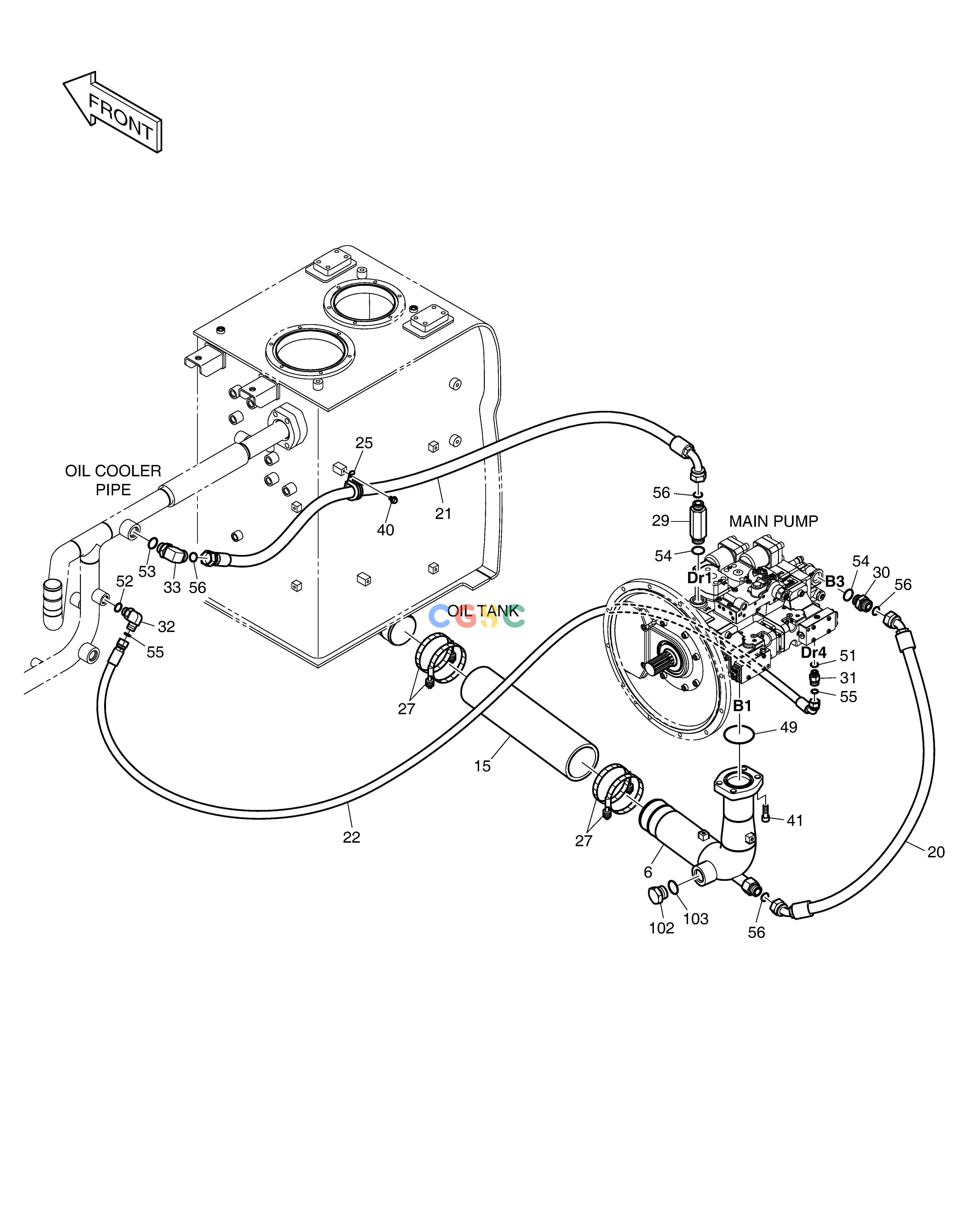 斗山零件查询OIL COOLER PIPING(1) - PUMP DX235LC-5 Doosan parts catalog online