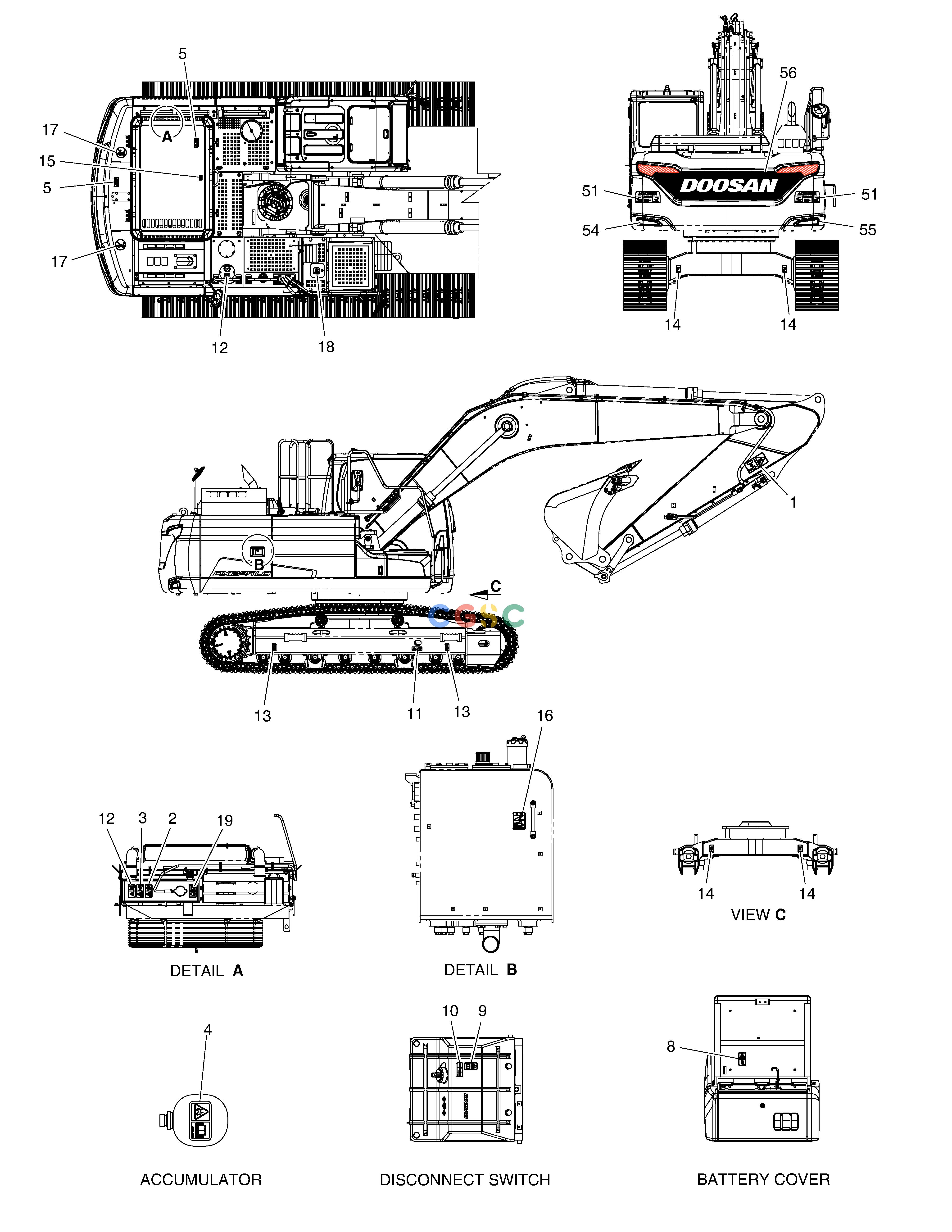 斗山零件查询DECAL - EXTERIOR DX235LC-5 Doosan parts catalog online