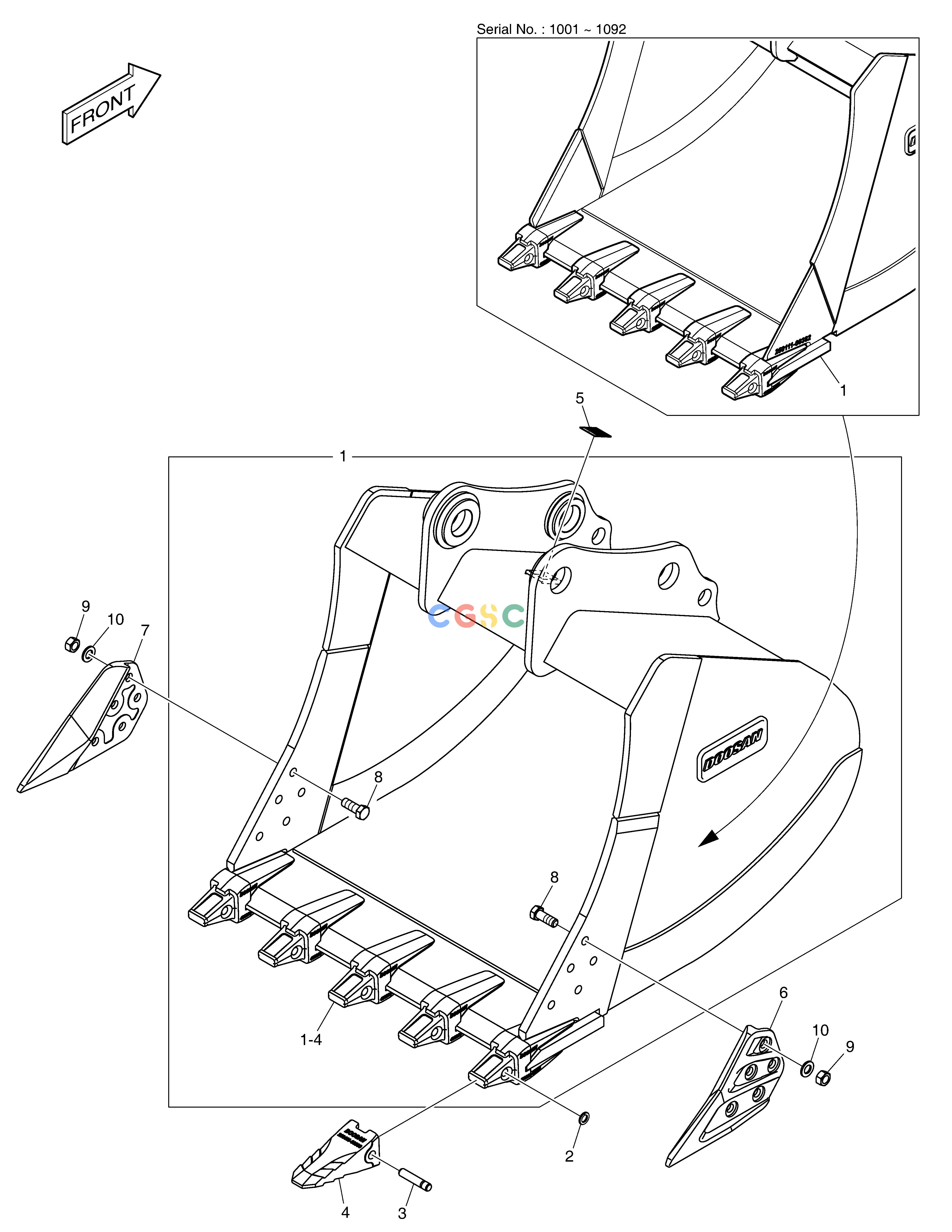 斗山零件查询BUCKET ASS´Y - 1.08m³ - H CLASS DX235LC-5 Doosan parts catalog online