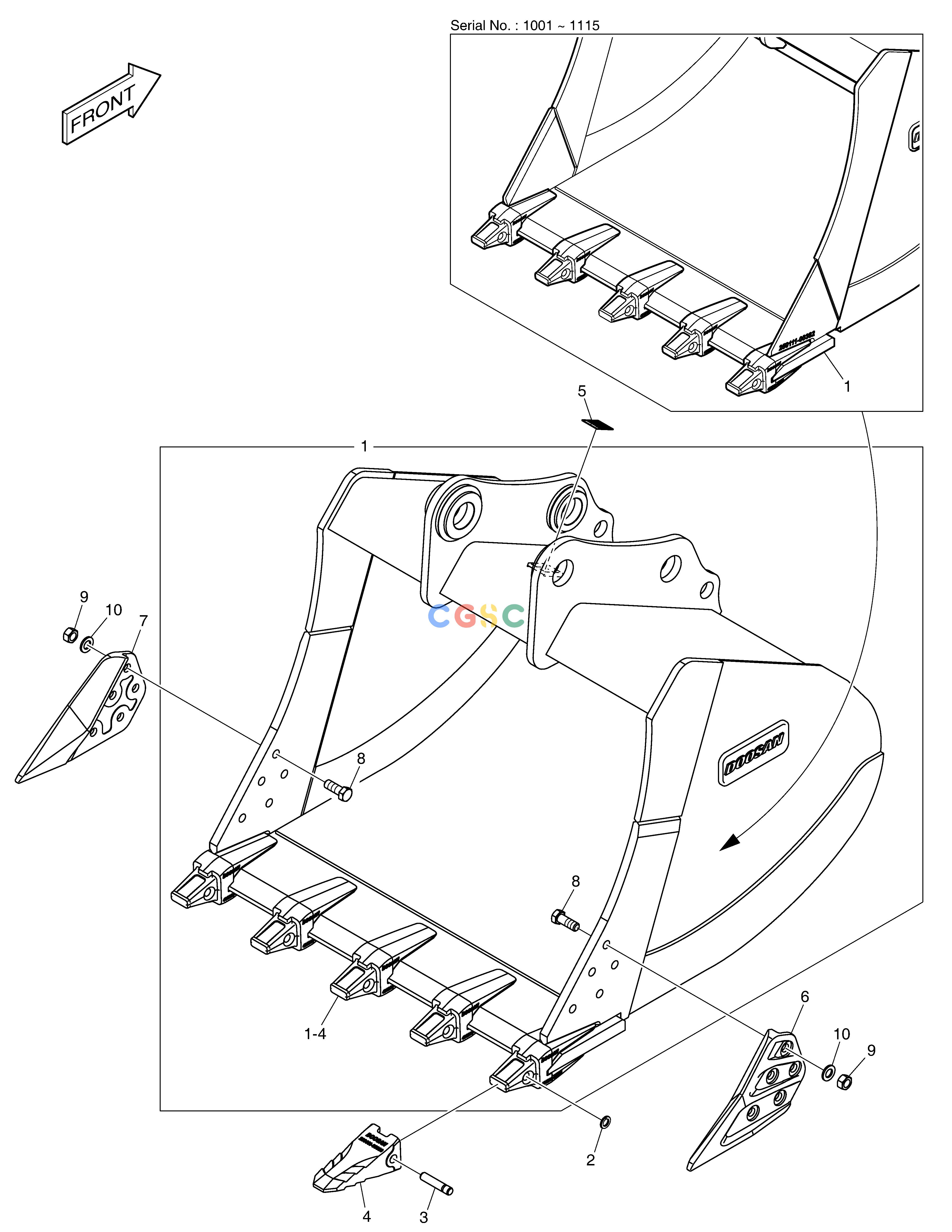 斗山零件查询BUCKET ASS´Y - 1.24m³ - H CLASS DX235LC-5 Doosan parts catalog online