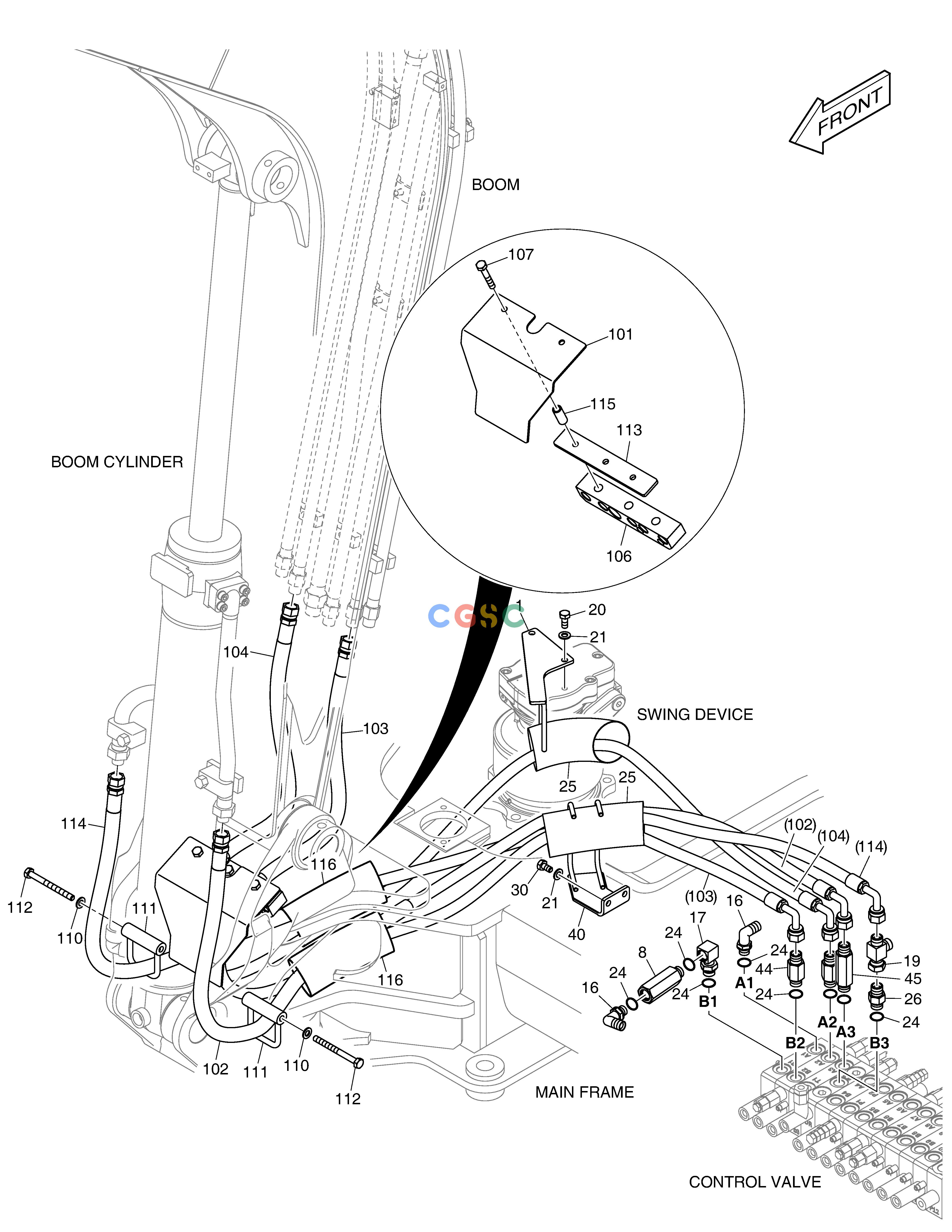 斗山零件查询MAIN PIPING(3) - BOOM / ARM E57W Doosan parts catalog online