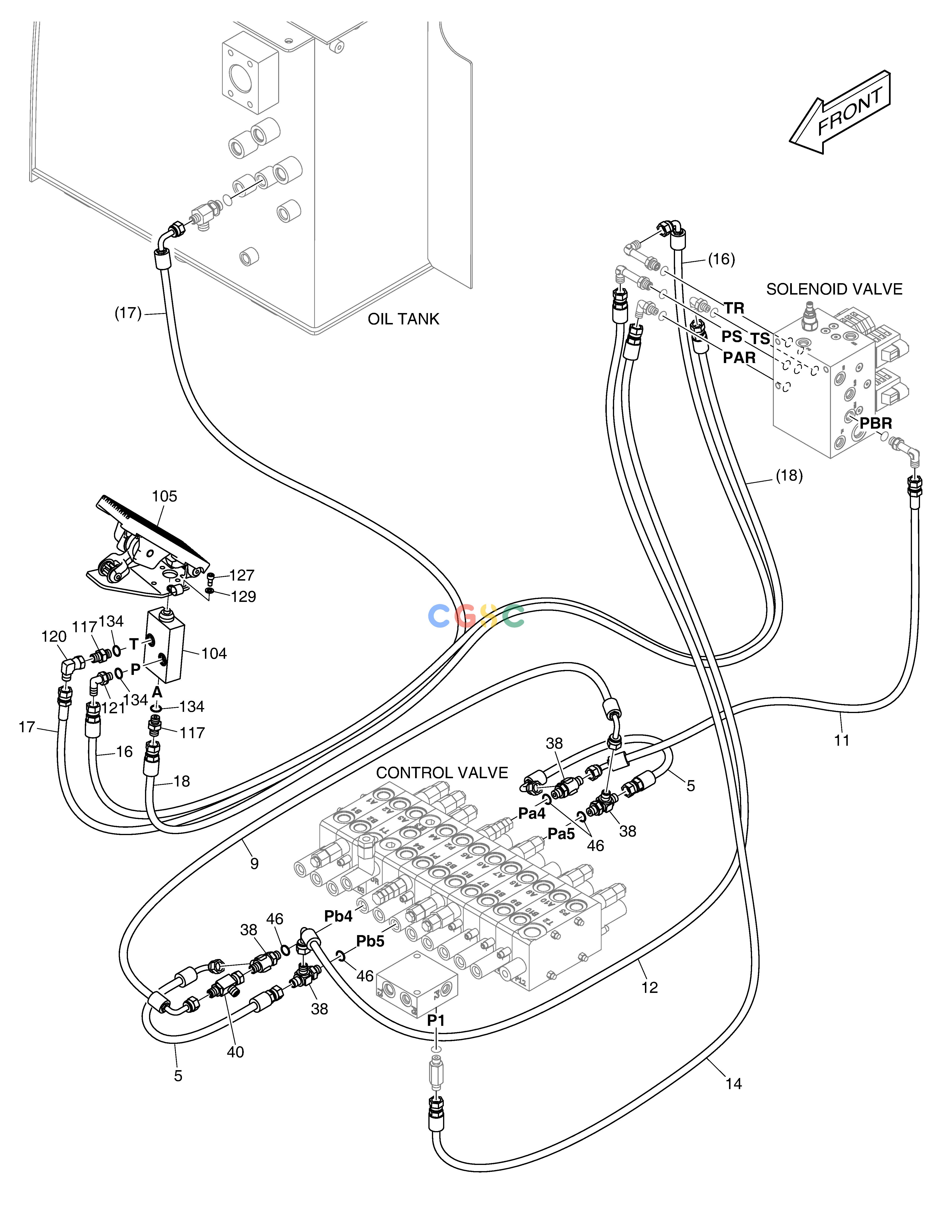 斗山零件查询PILOT PIPING(4) - PEDAL VALVE E57W Doosan parts catalog online