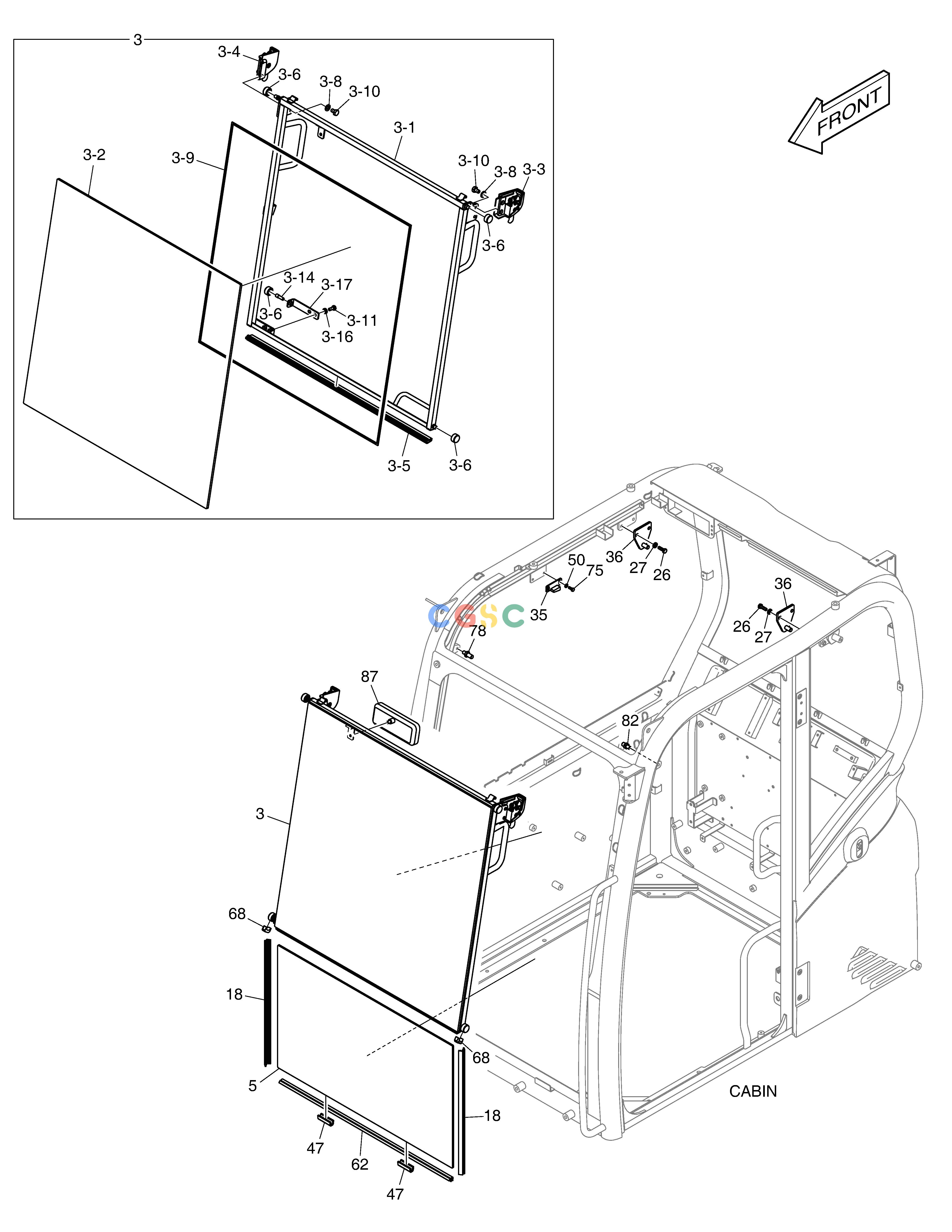 斗山零件查询CABIN(2) - SLIDE DOOR E57W Doosan parts catalog online