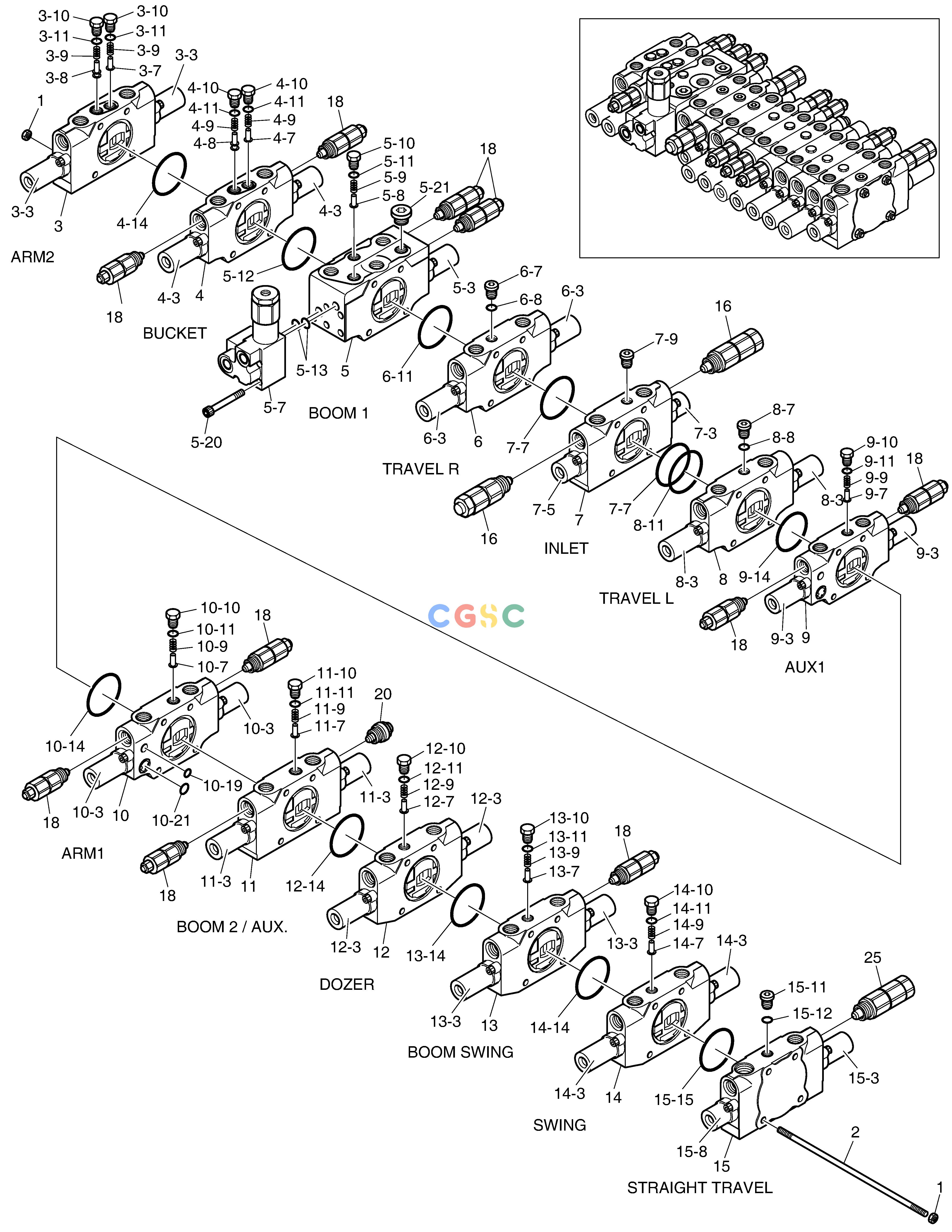 斗山零件查询CONTROL VALVE - BOOM SWING(ROTATING) E57W Doosan parts catalog online