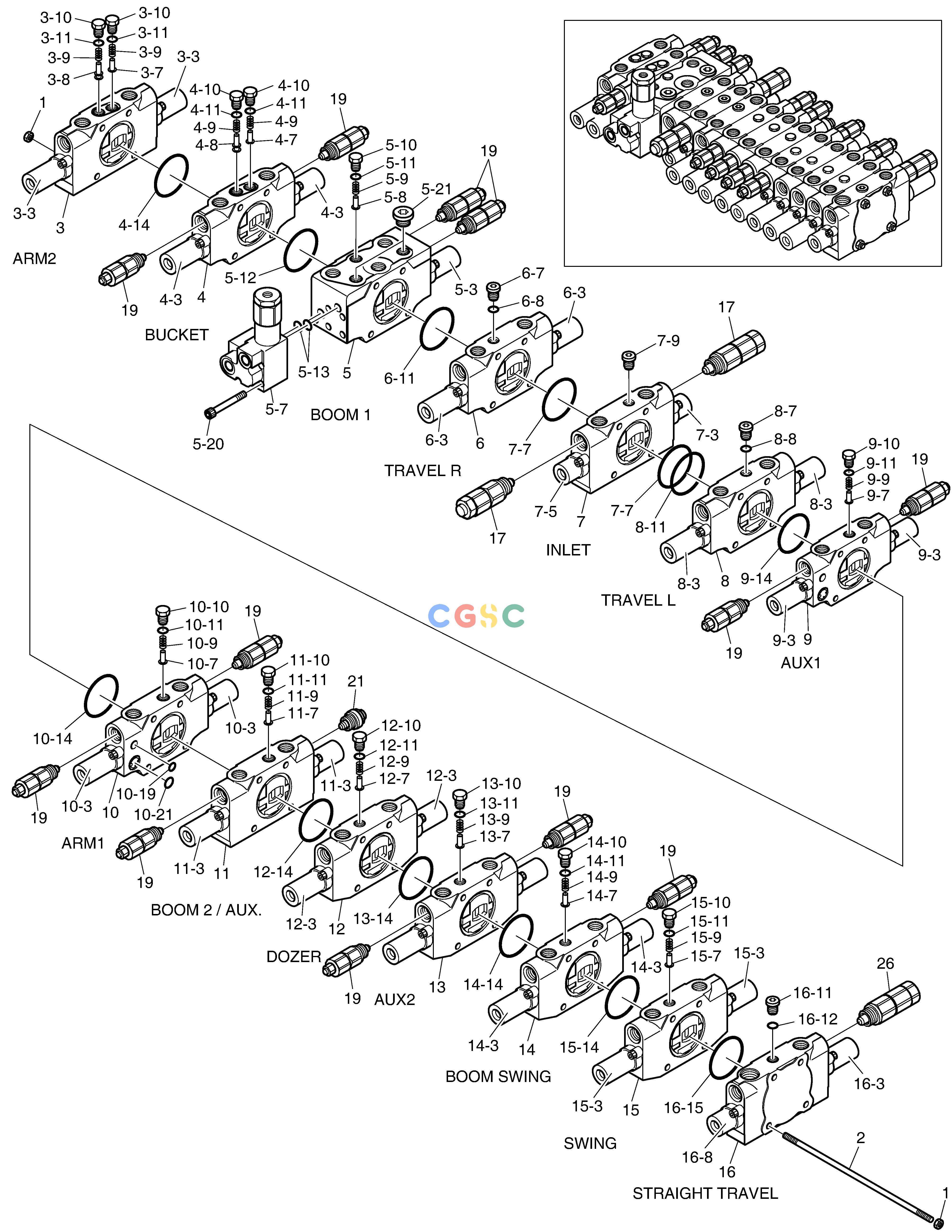 斗山零件查询CONTROL VALVE - BOOM SWING(ROTATING/2WAY) E57W Doosan parts catalog online