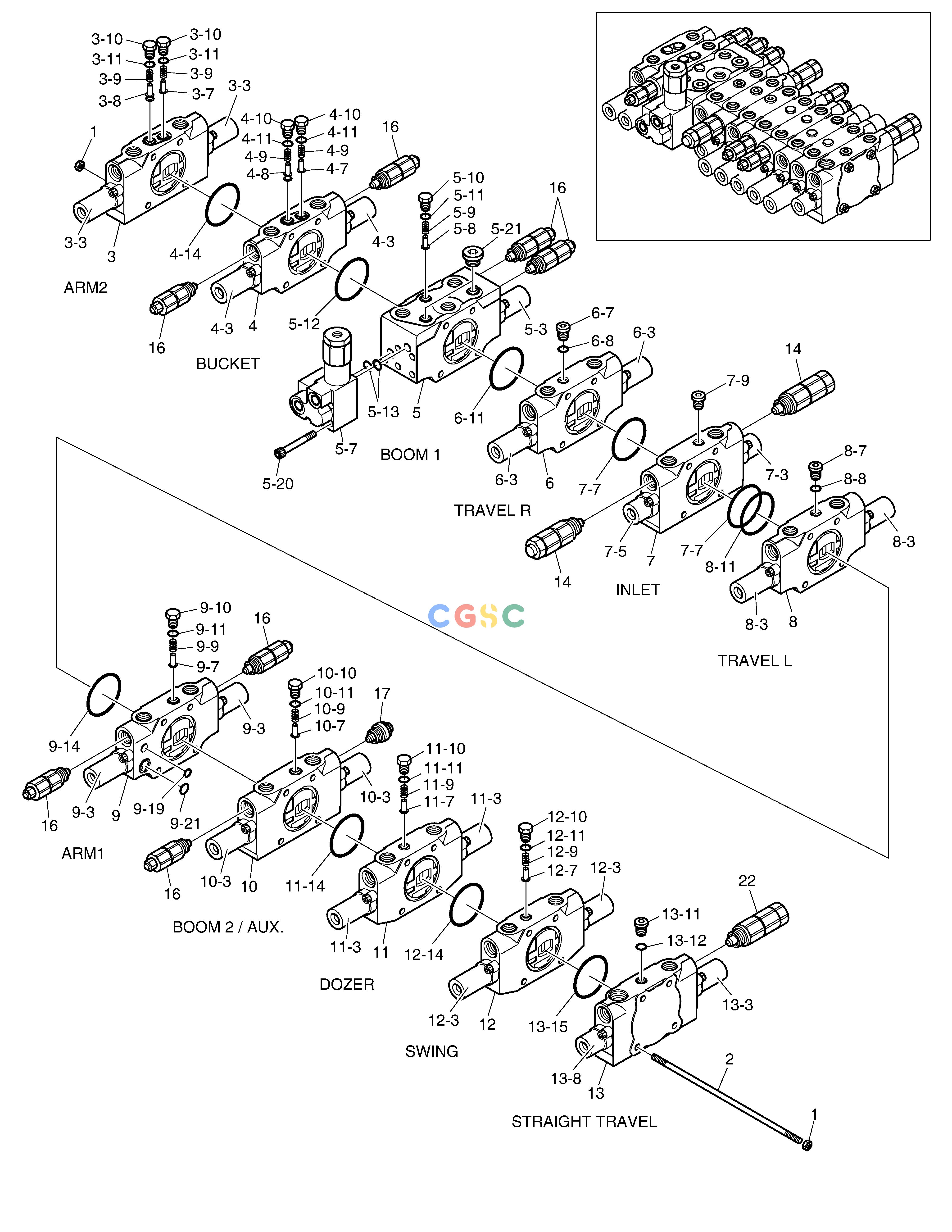 斗山零件查询CONTROL VALVE - FIXED BOOM E57W Doosan parts catalog online