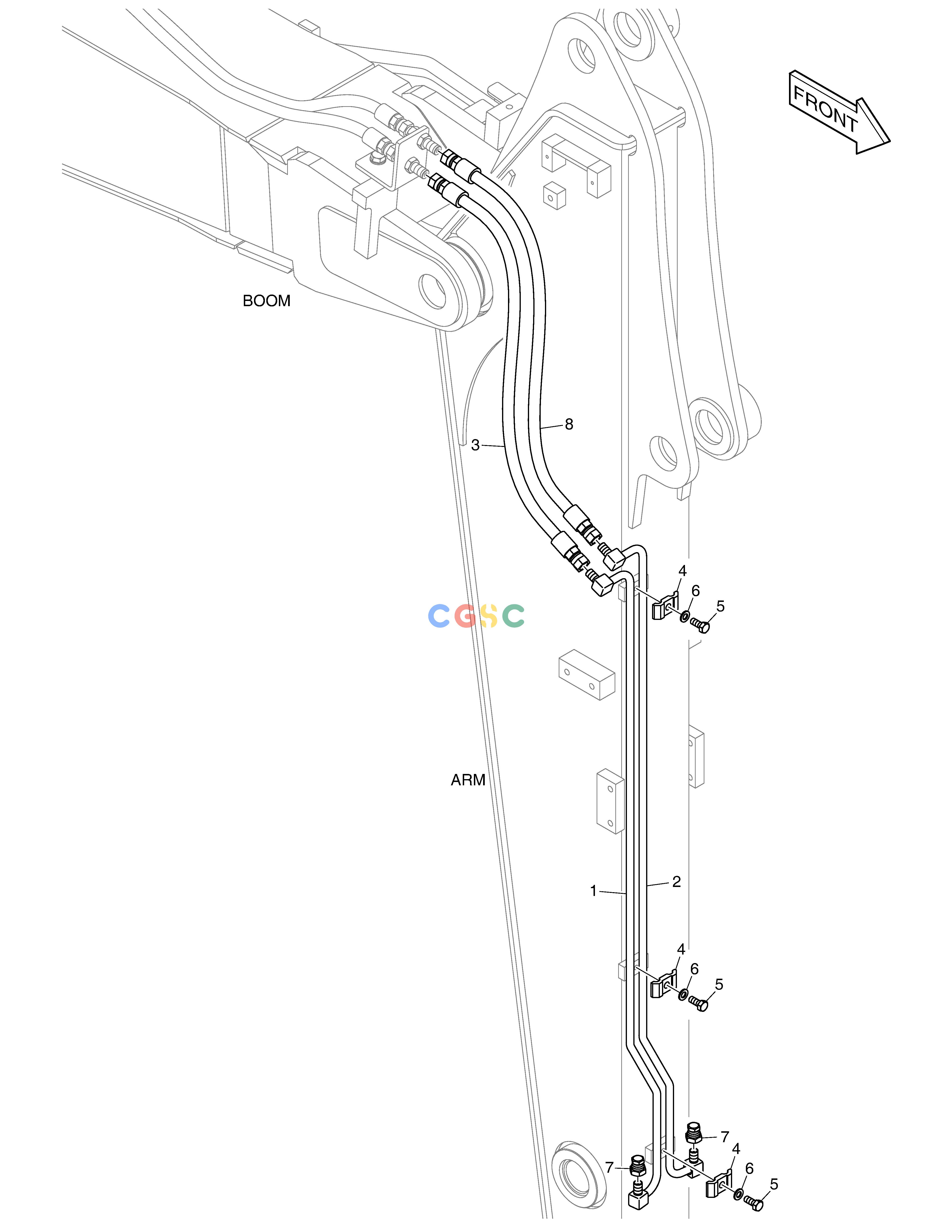 斗山零件查询ARM PIPING - QUICK CLAMP(ARM 1.6m) E57W Doosan parts catalog online
