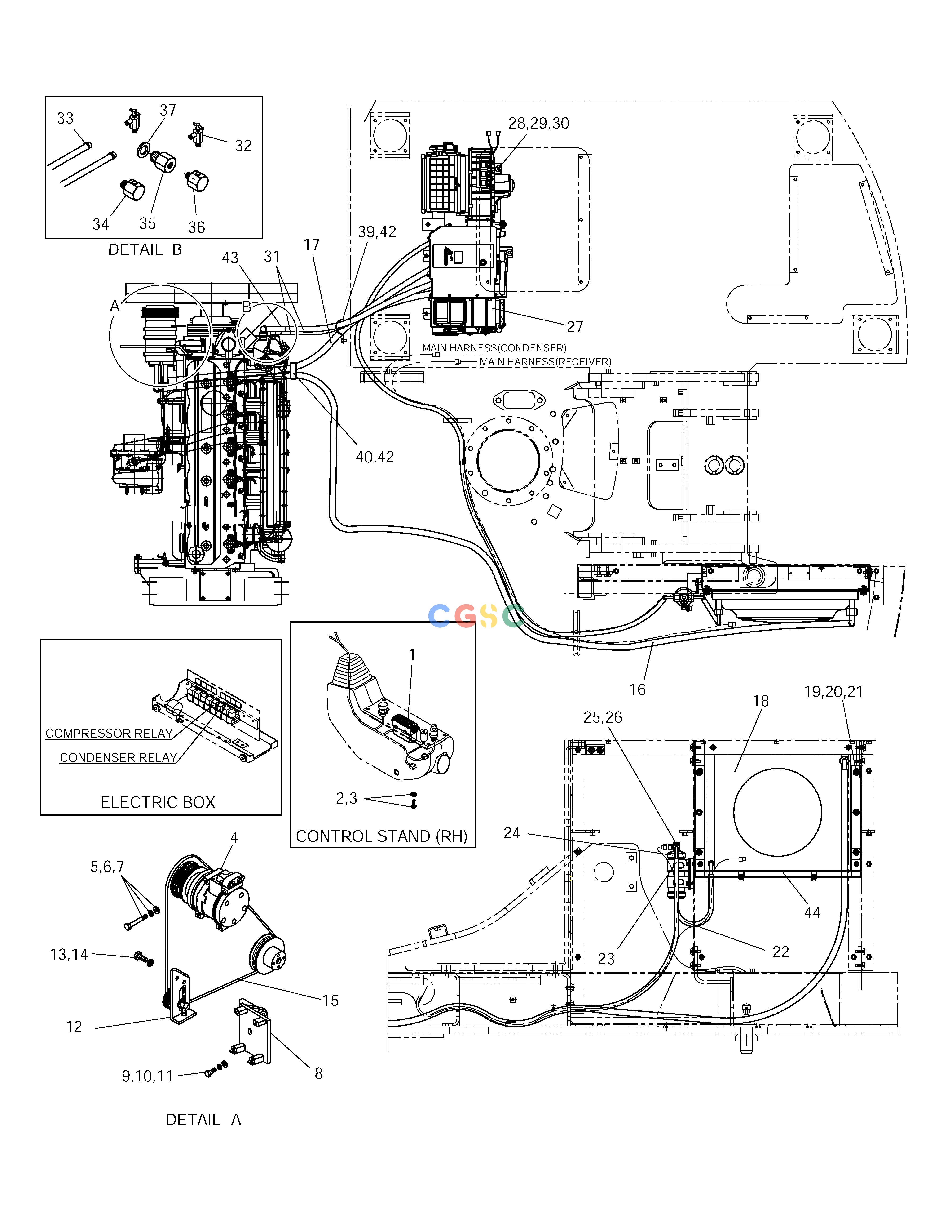 斗山零件查询COOLER & HEATER ASS'Y SOLAR 140W-V RAIL WAY Doosan parts catalog online