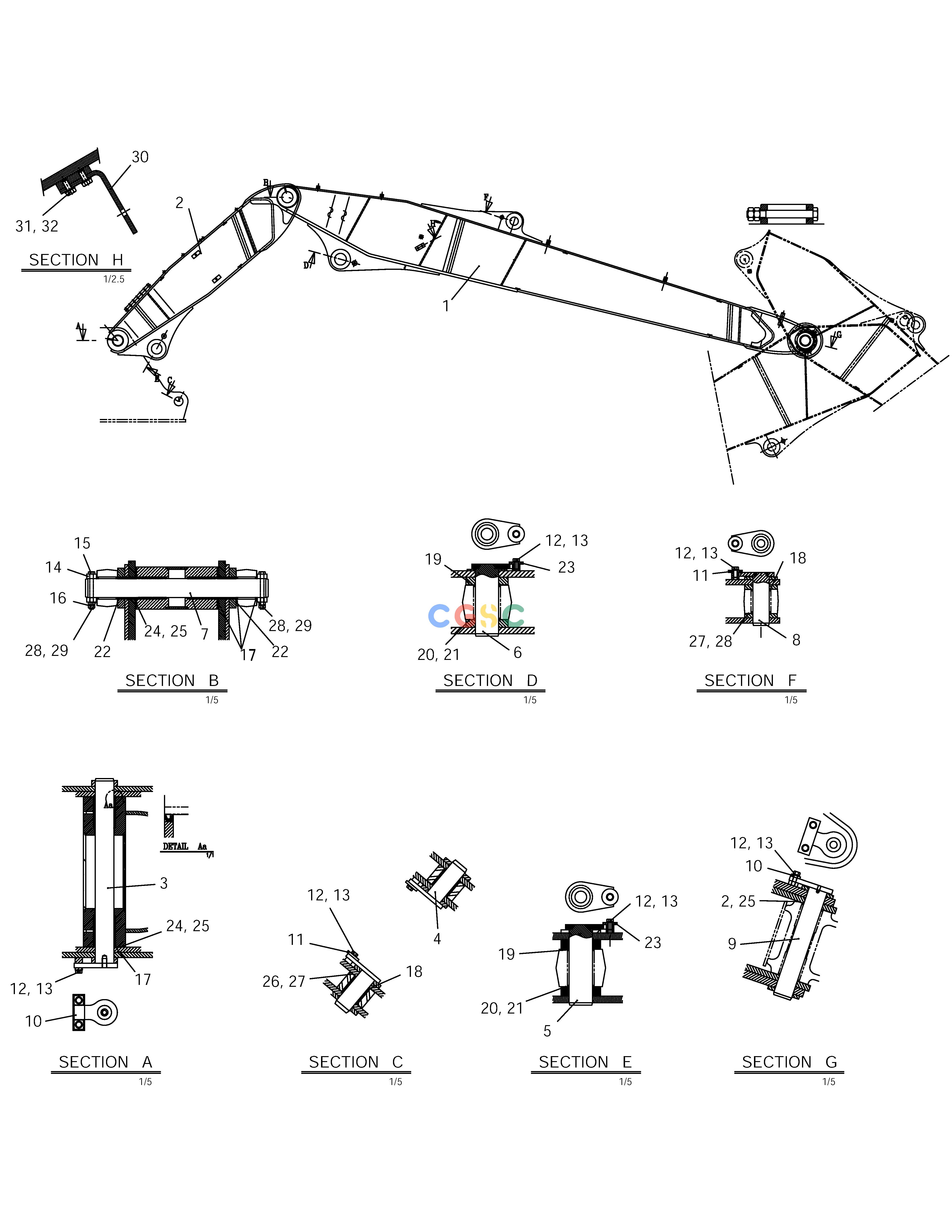 斗山零件查询FRONT ASS'Y ARTI BOOM 6m SOLAR 175LC-V Doosan parts catalog online