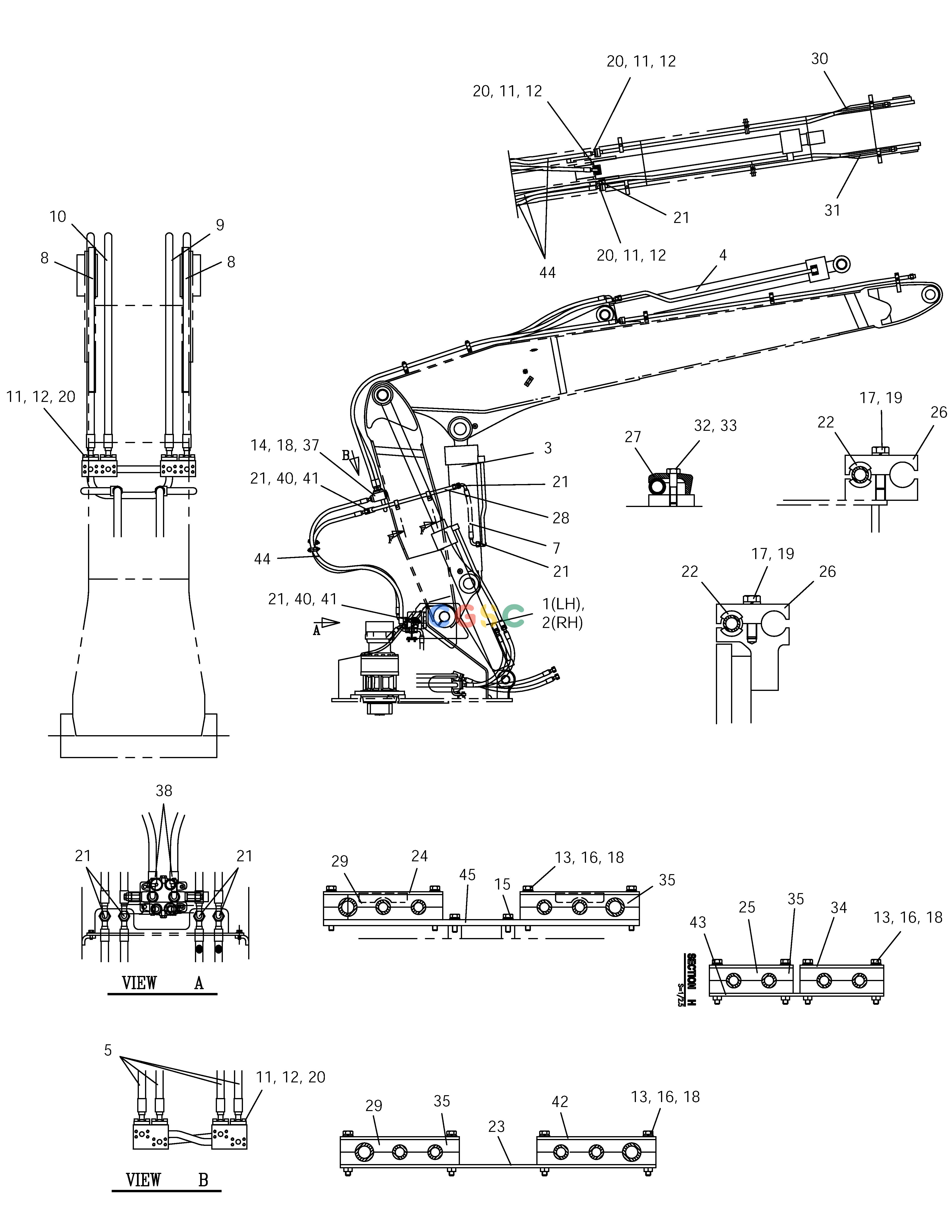 斗山零件查询FRONT PIPING ARTI BOOM 6m(1) SOLAR 175LC-V Doosan parts catalog online