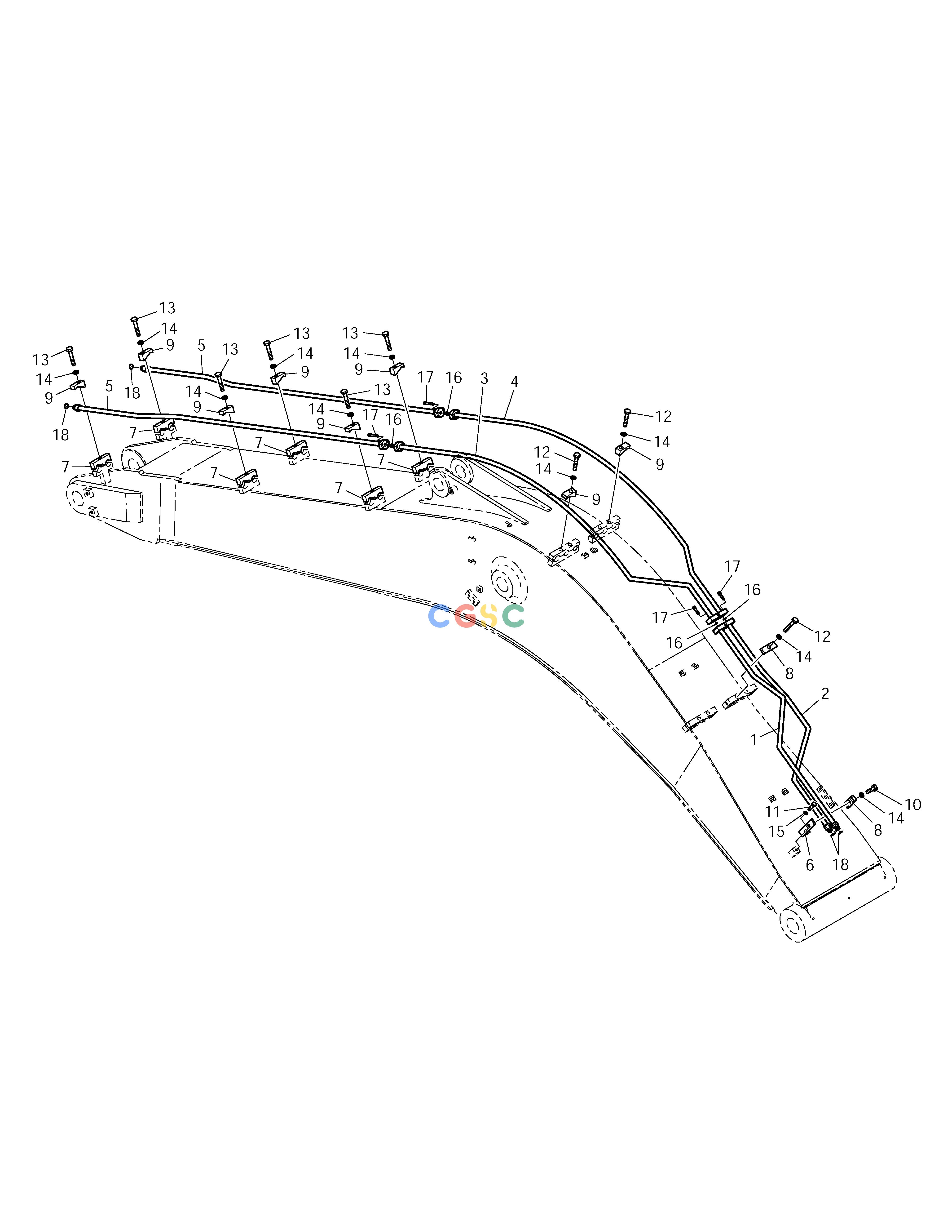 斗山零件查询BOOM PIPING(5.15m)-ROTATION & TILTING SOLAR 170LC-V Doosan parts catalog online