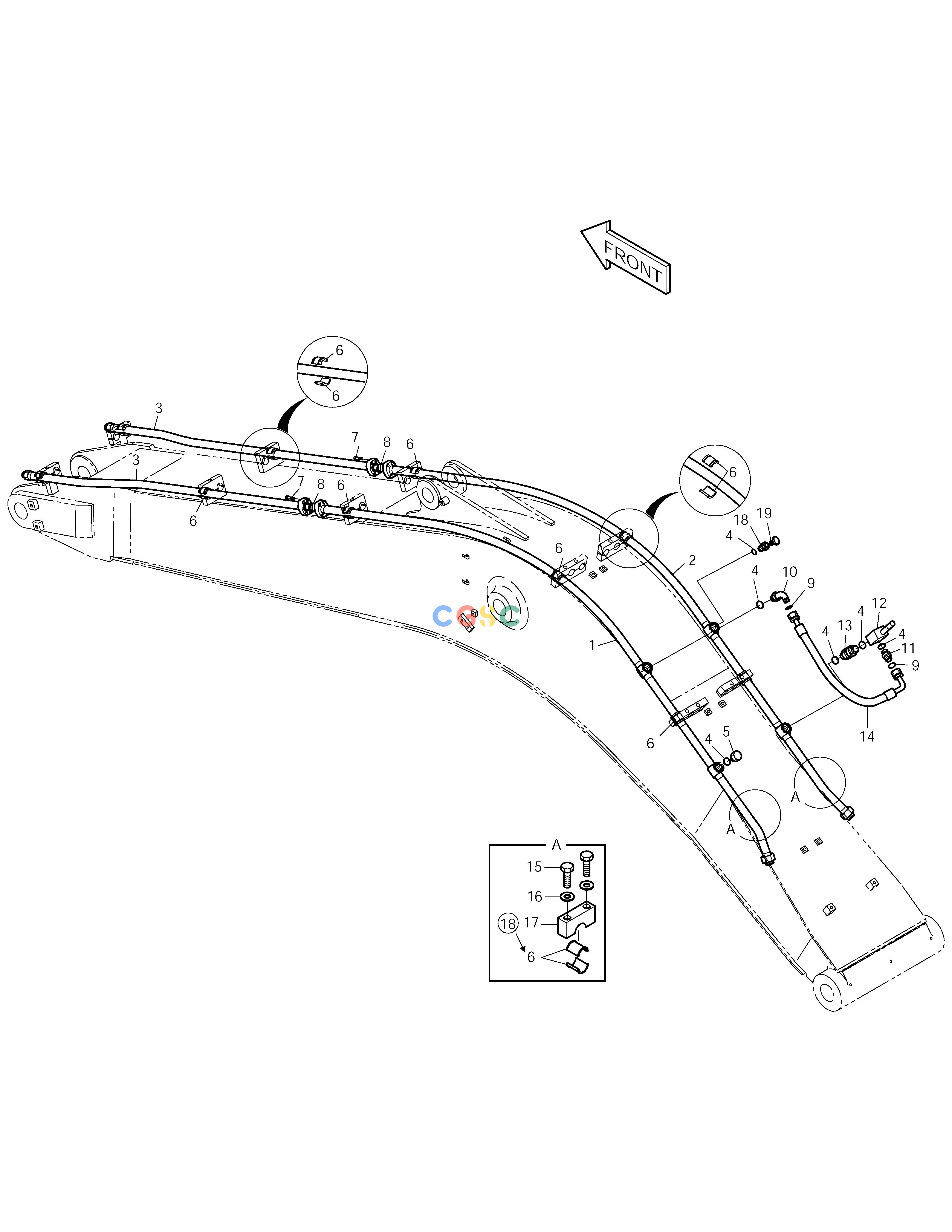 斗山零件查询BOOM PIPING-BOOM 5.9m(ONE WAY) SOLAR 255LC-V Doosan parts catalog online