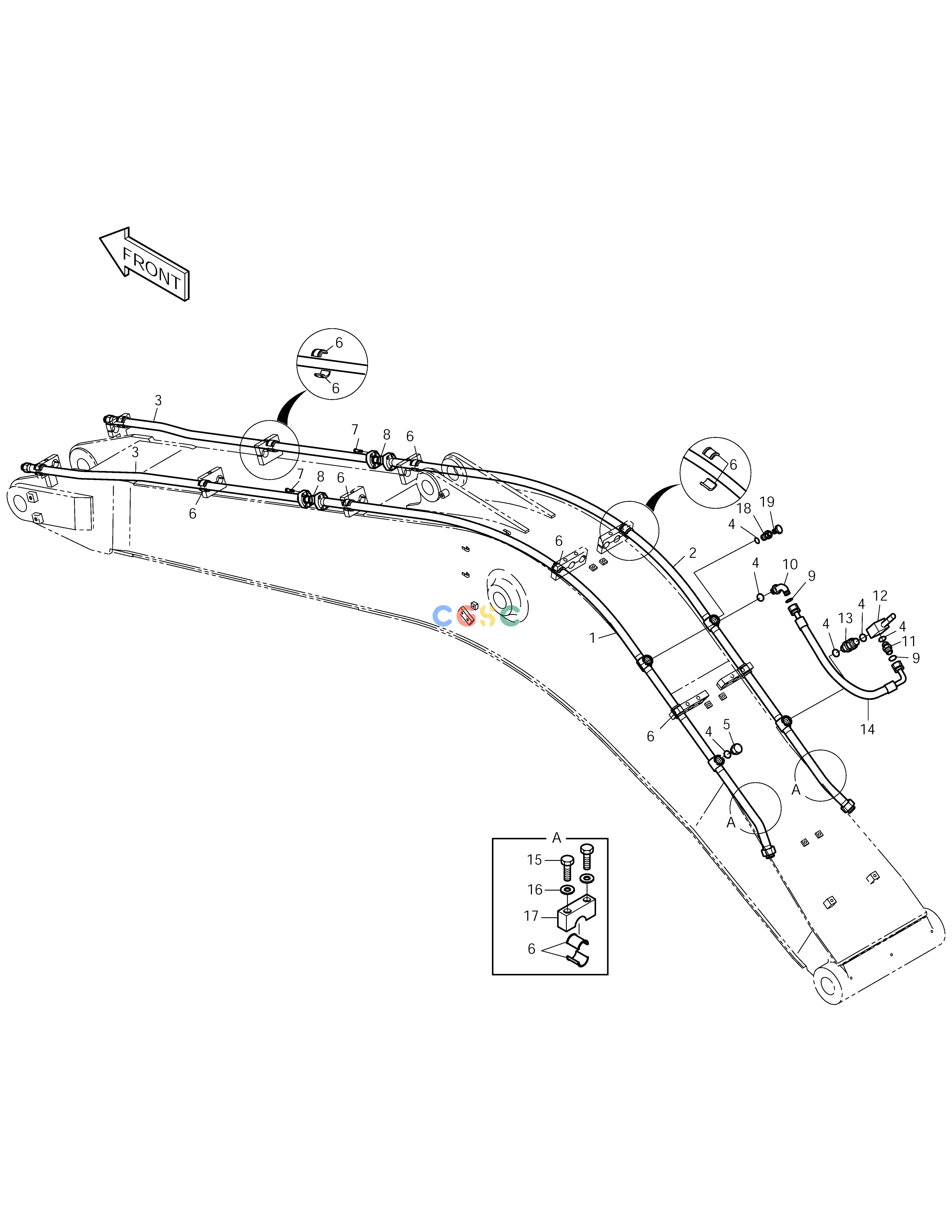 斗山零件查询BOOM PIPING-BOOM 5.3m(ONE WAY) SOLAR 255LC-V Doosan parts catalog online