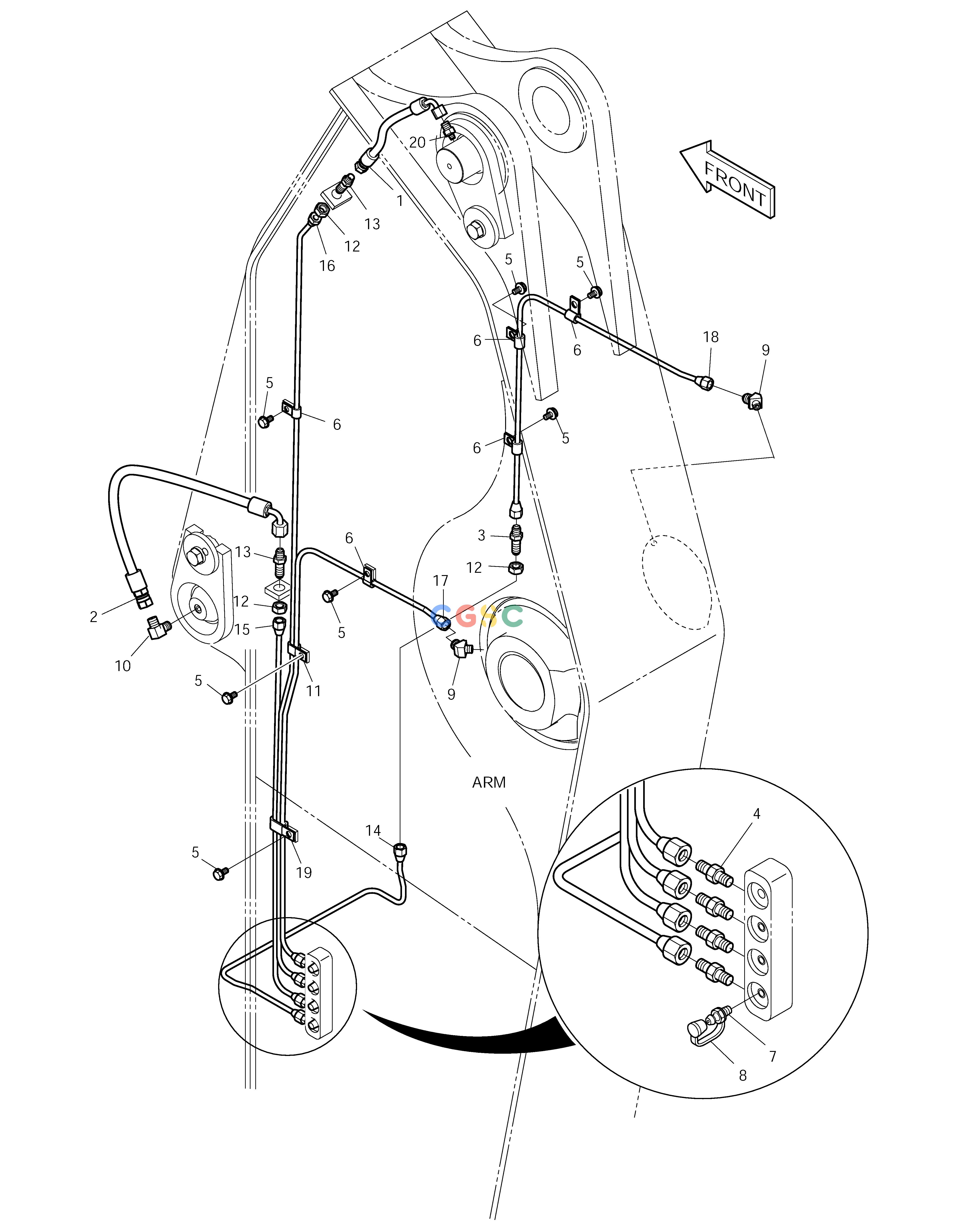 斗山零件查询LUBRICATOR PIPING-ARM SOLAR 210W-V Doosan parts catalog online