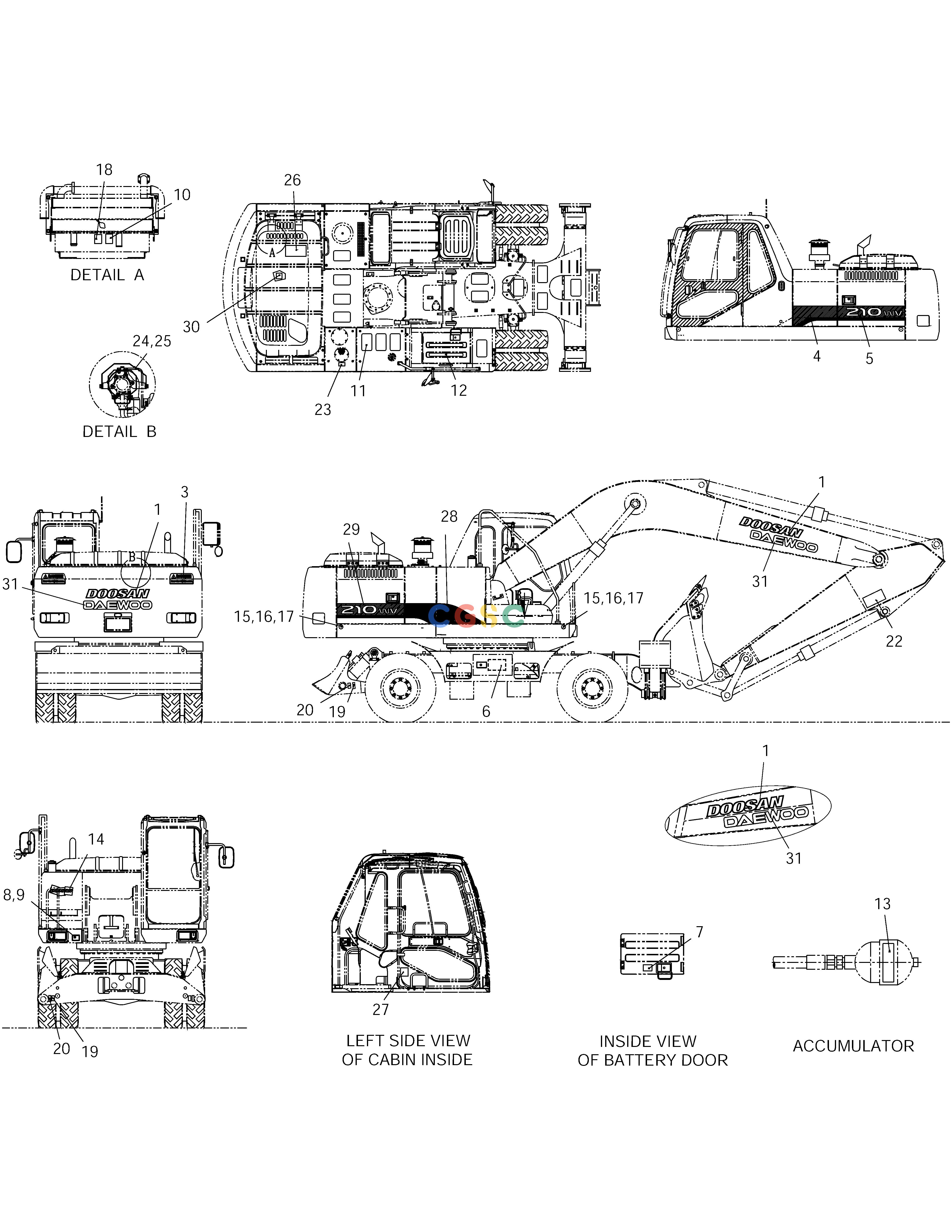 斗山零件查询NAME PLATE-ENGLISH SOLAR 210W-V Doosan parts catalog online