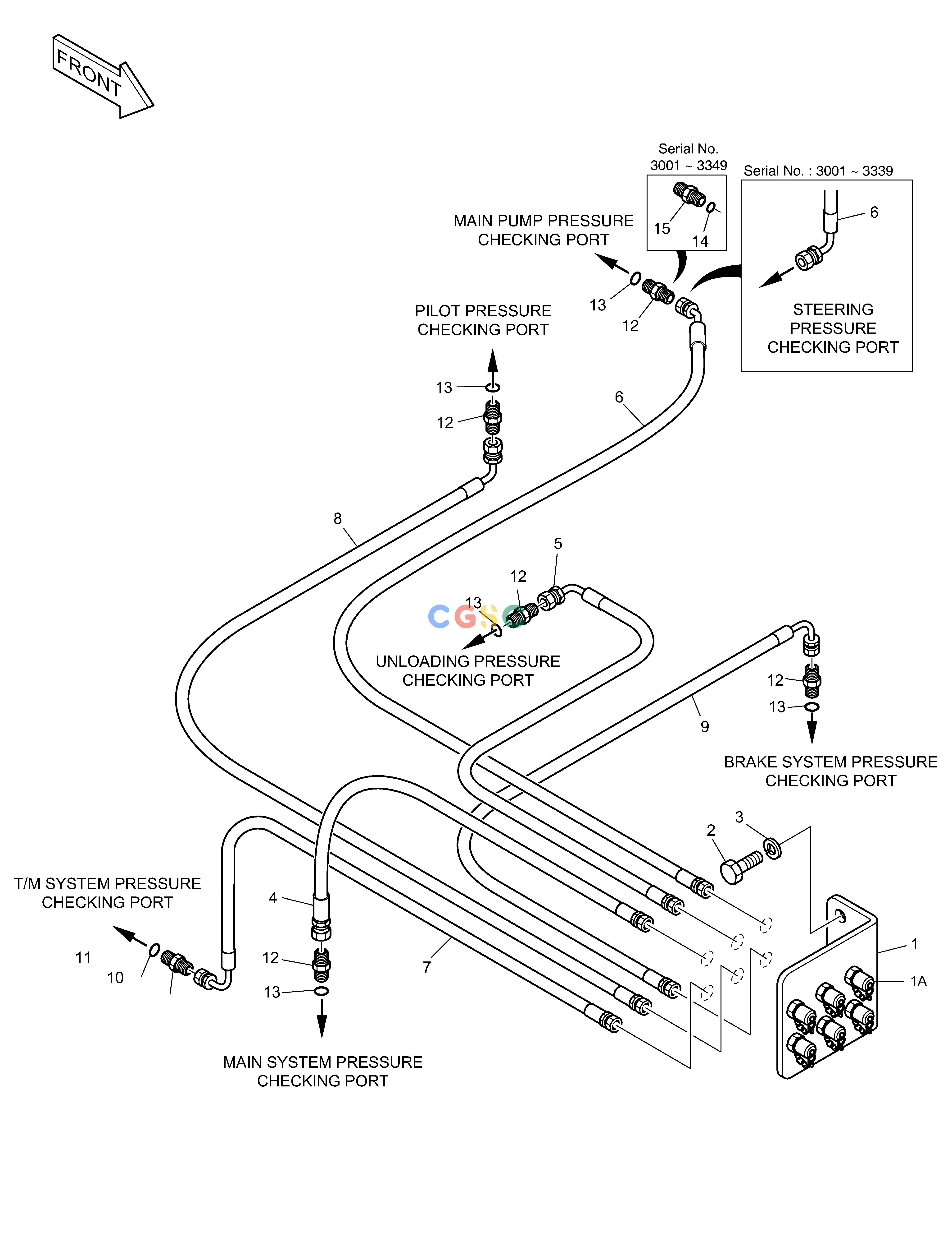 斗山零件查询REMOTE PRESSURE CHECK PIPING MEGA 250-V (S/N 3001~) Doosan parts catalog online