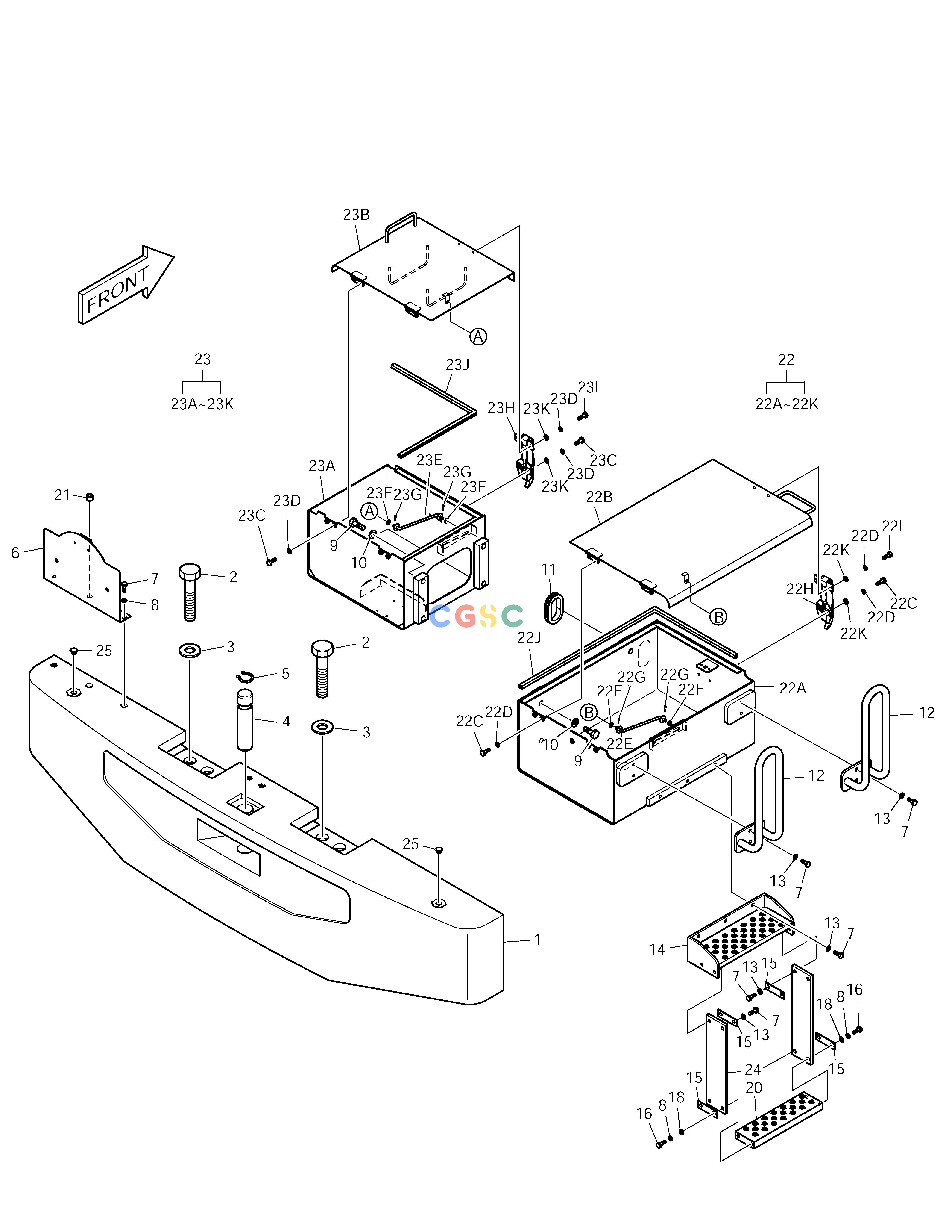 斗山零件查询COUNTER WEIGHT & BATTERY BOX MEGA 250-V (S/N 3001~) Doosan parts catalog online