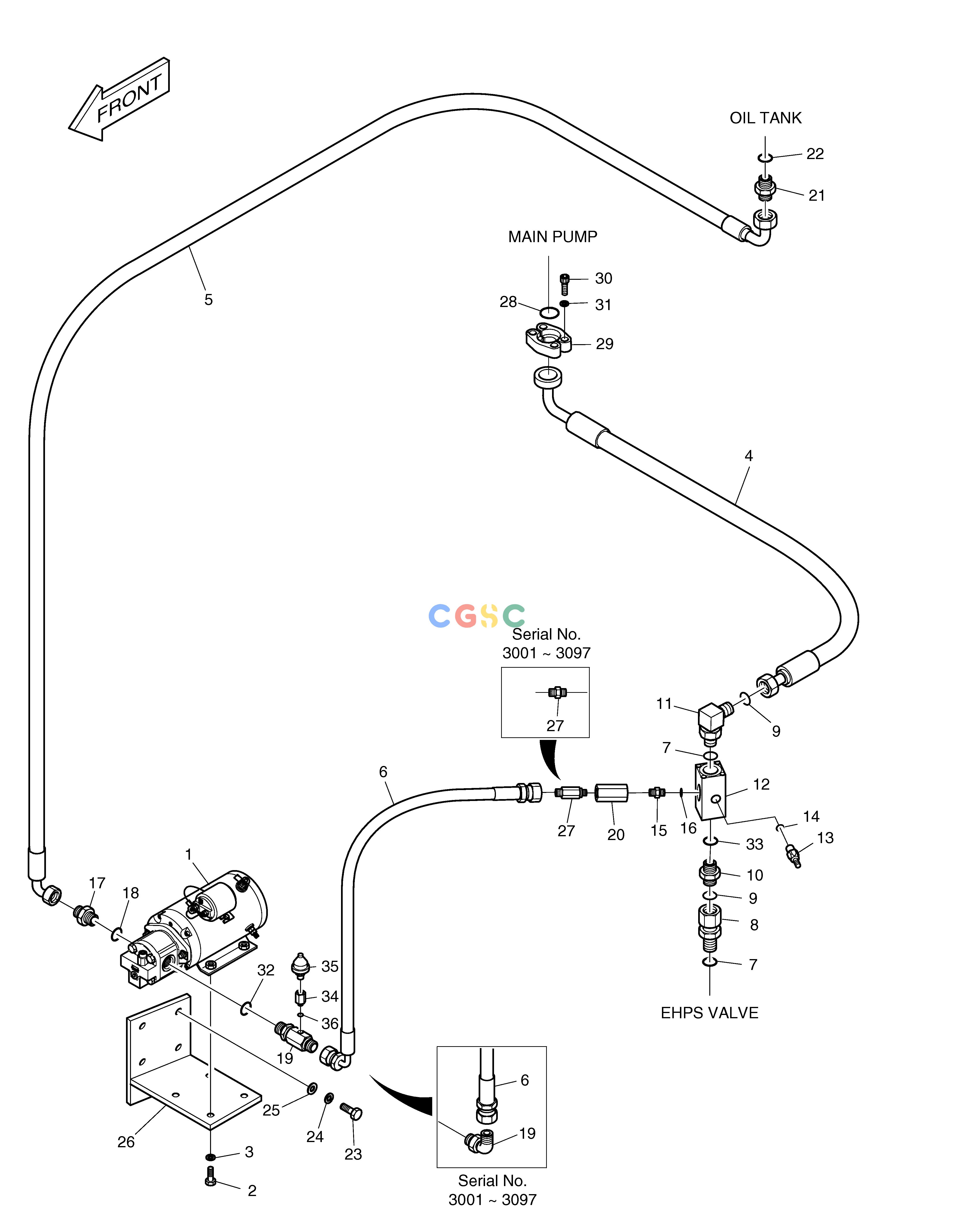 斗山零件查询EMERGENCY STEER PIPING MEGA 250-V (S/N 3001~) Doosan parts catalog online